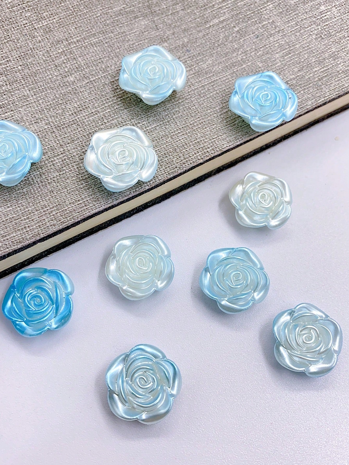 Diy Gradient Rose & Camellia Shaped Cream Clay Material Accessory, Baroque Style Decor, 10pcs/pack-Multicolor-1