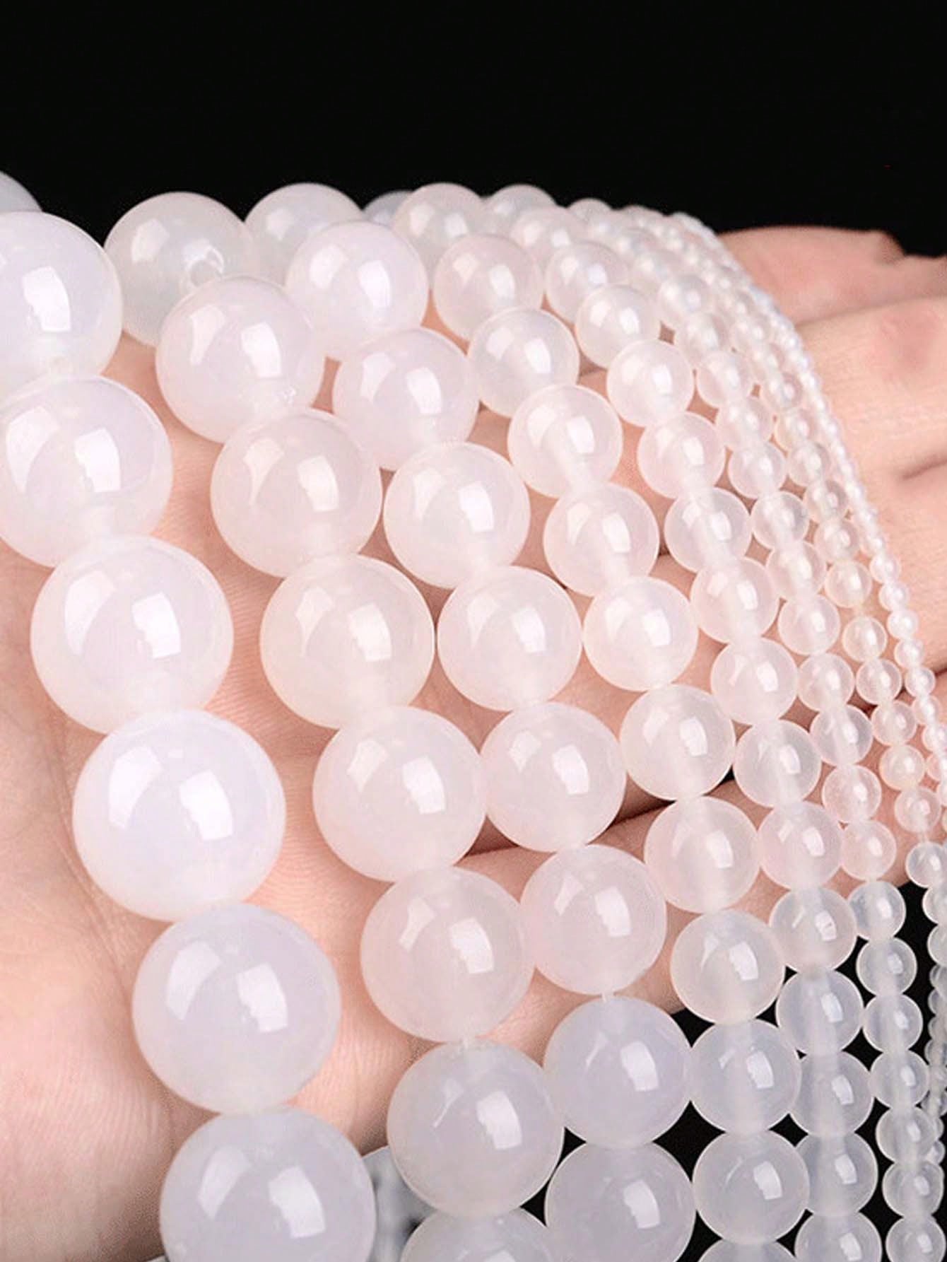 Fashionable Agate, Jade, Chalcedony, Crystal Beads In 6/8/10/12mm Sizes For Diy Bracelet, Necklace Making-White-1