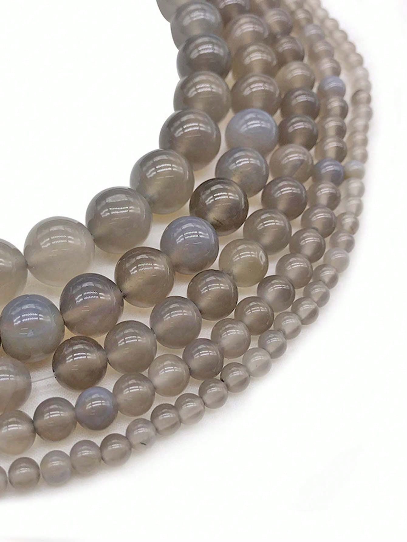 Fashionable 6/8/10/12mm Agate, Jade, Jasper, Crystal Beads Basic Material For Diy Bracelet & Necklace Making-Grey-1