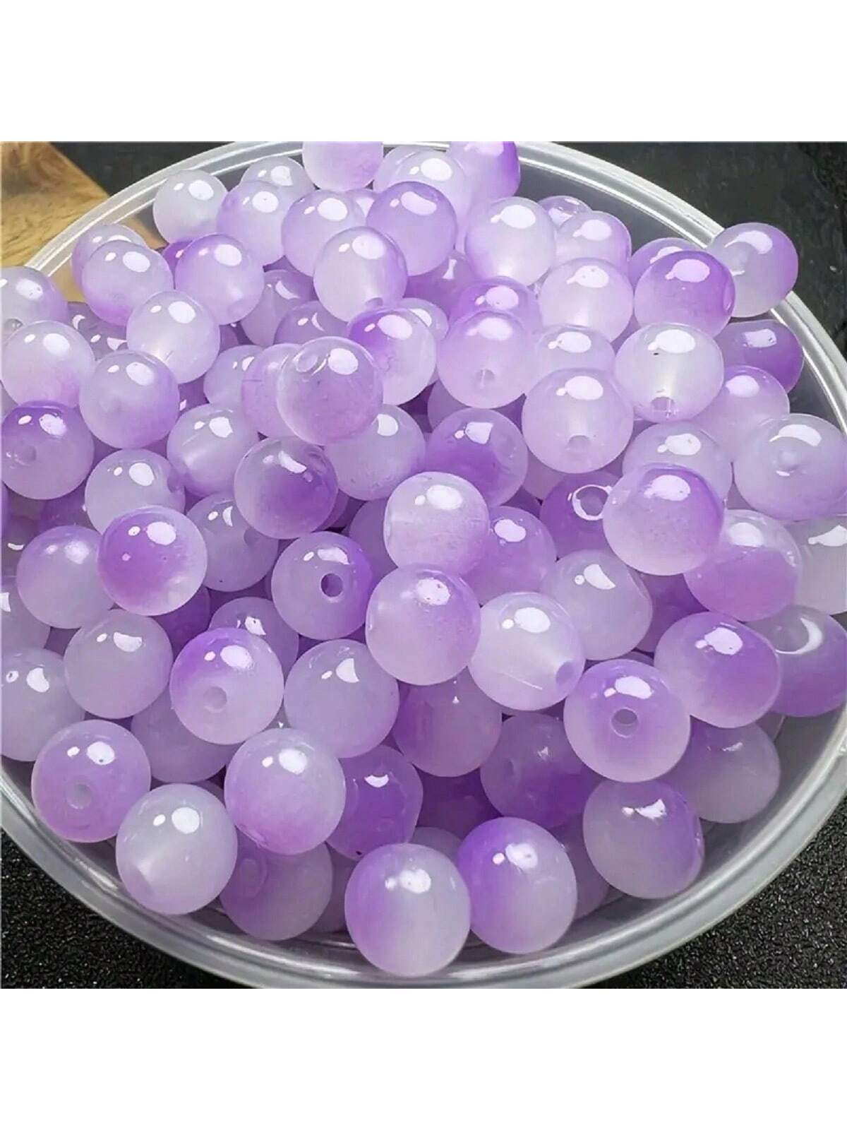 1 Pack 200pcs 8mm Glass Beads With Imitation Jade Finishing, Two Toned, Diy Jewelry Making Material For Bracelet & Necklace-Mauve Purple-1