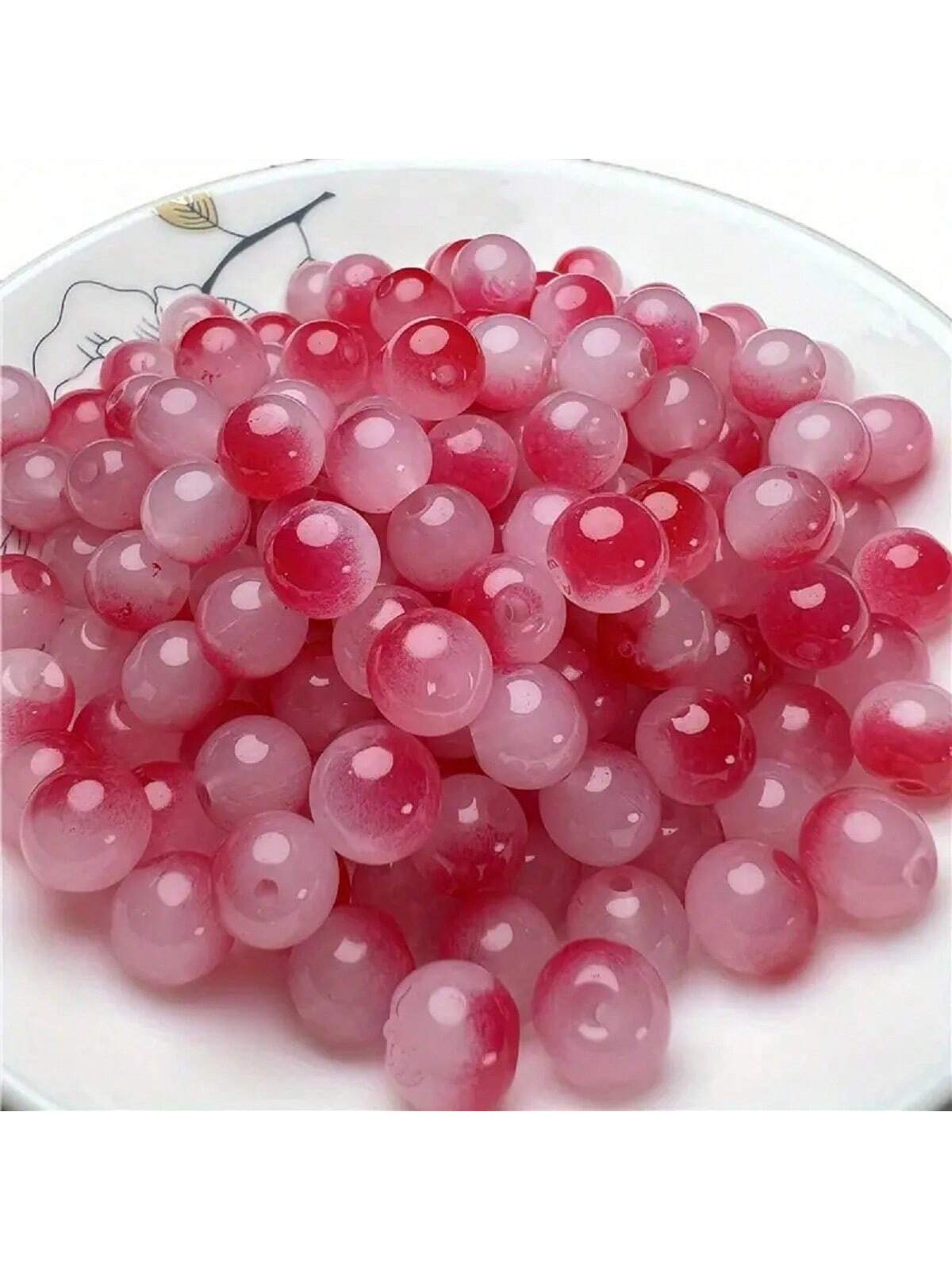 1 Pack Of 200pcs 8mm Glass Imitation Jade Beads, Gradient Dual Color Round Bead Diy Handmade Bracelet Necklace Jewelry Making Loose Beads Material-Red-1