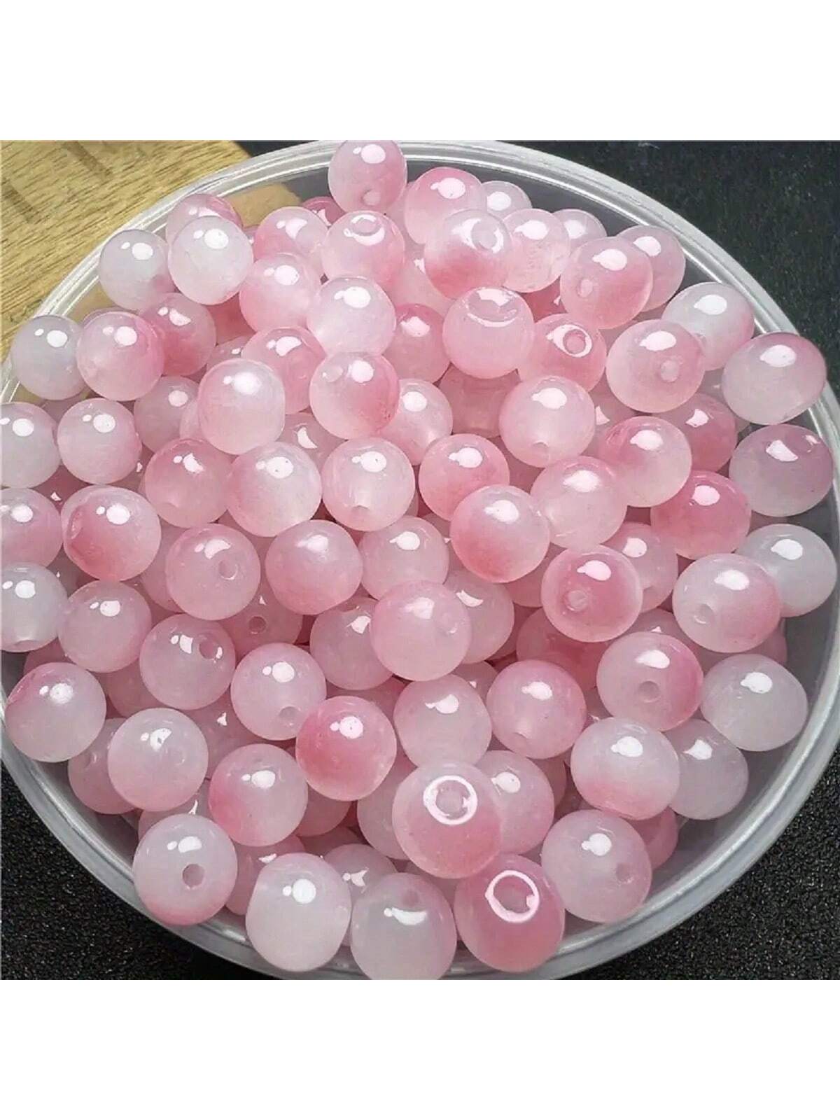 1pack/200pcs 8mm Glass Imitation Jade Beads, Two Tone Gradual Color, For Diy Handmade Bracelets, Necklaces, Jewelry Making-Watermelon Pink-1