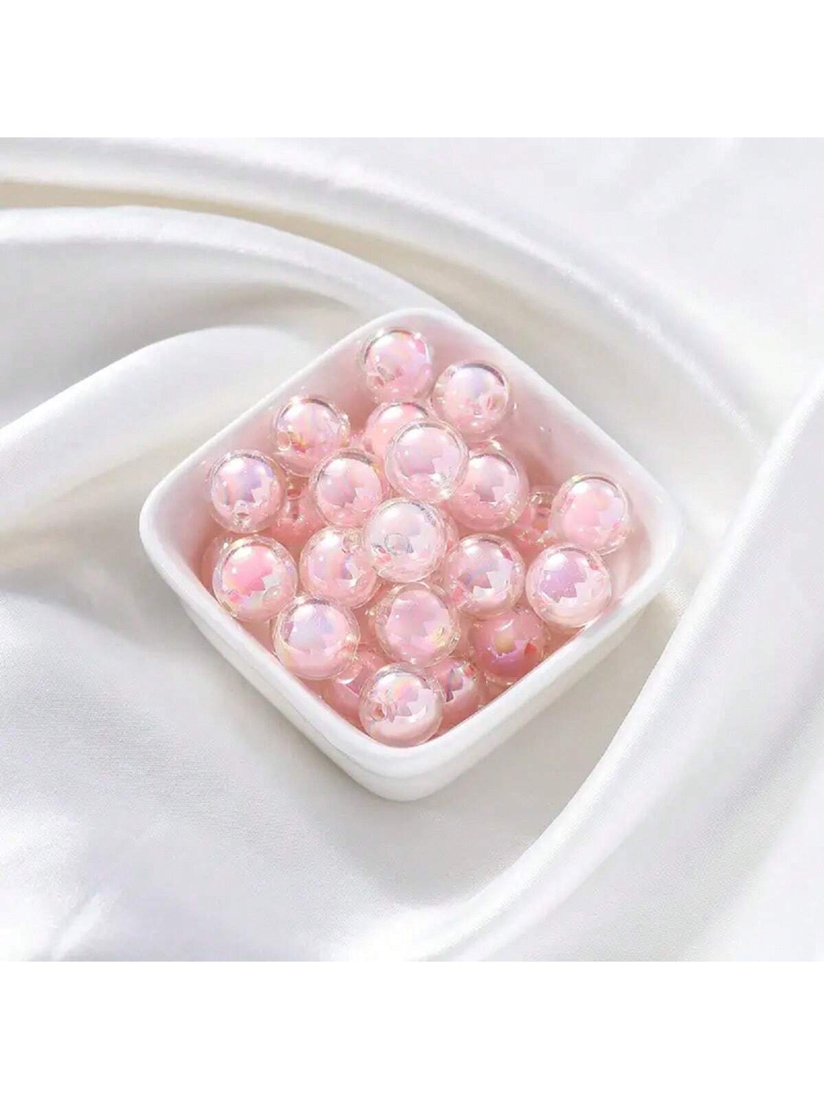 50pcs/pack Loose Beads 8mm-15mm, Base Component For Diy Bracelets And Necklaces-Pink-1