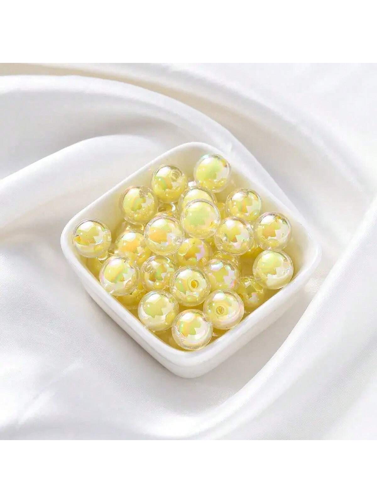 50pcs/pack Loose Beads Set, Including 8mm/10mm/12mm/13mm/15mm Beads, For Diy Bracelet And Necklace Making-Yellow-1