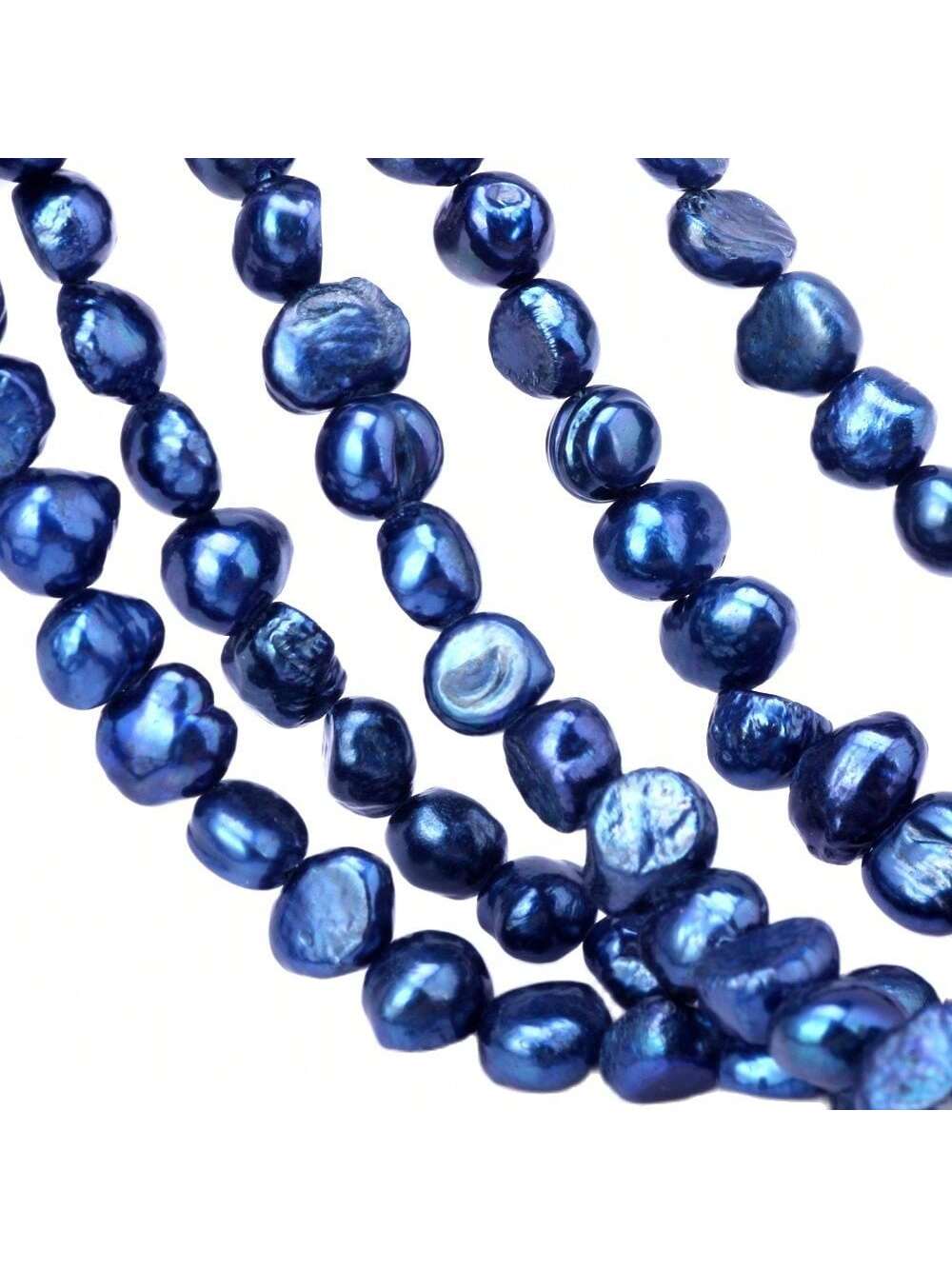 35CM/string (about 52PCS) 6-9MM Freshwater Dyed Treasure Blue Color Irregular Cross Hole Pearl Baroque Semi-finished DIY Necklace/Bracelet/Earrings/Mobile Phone Chain/Headwear Accessories Making Suitable For Women's Daily Wear-Royal Blue-1