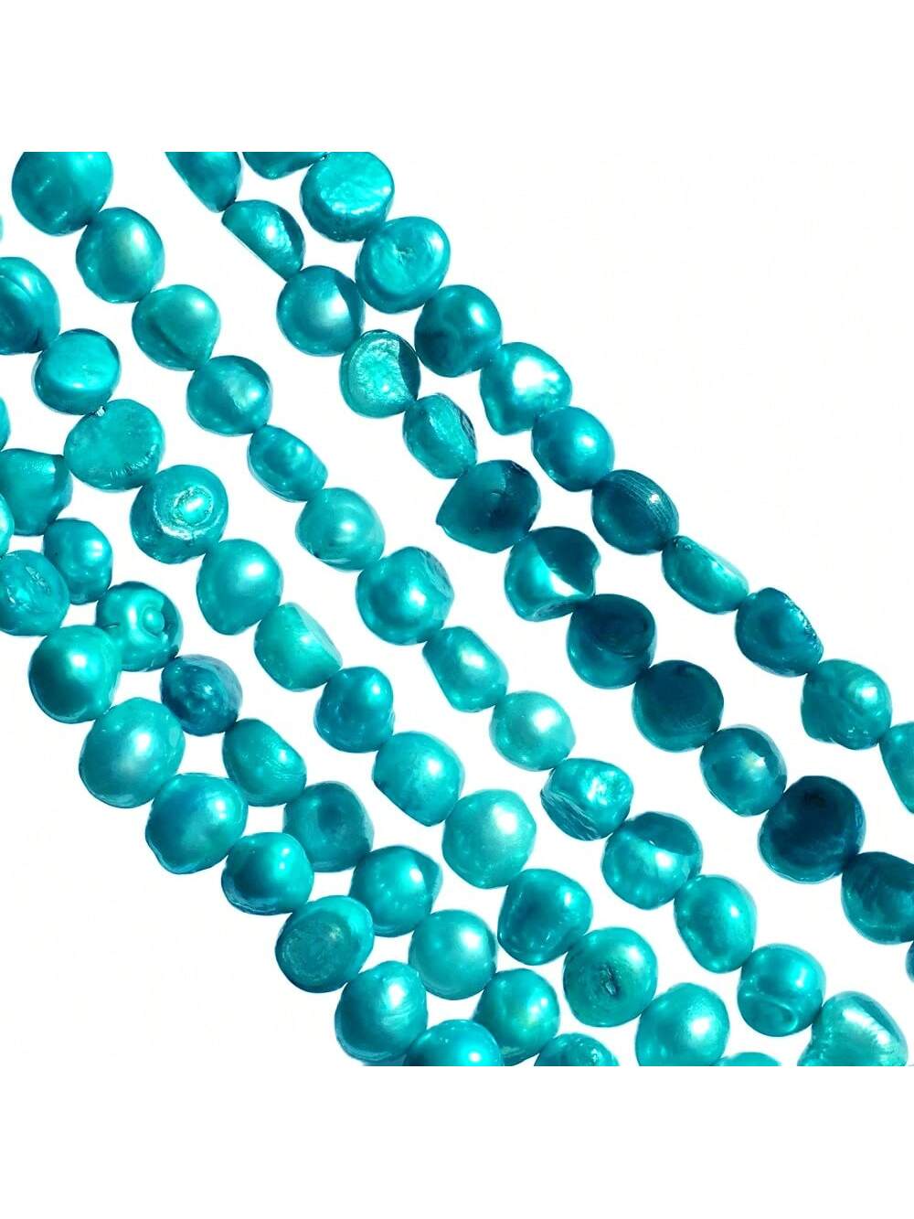 35CM/string (about 52PCS) 6-9MM Freshwater Dyed Aquamarine Color Irregular Cross Hole Pearl Baroque Semi-finished DIY Necklace/Bracelet/Earrings/Mobile Phone Chain/Headwear Accessories Making Suitable For Women's Daily Wear-Mint Blue-1