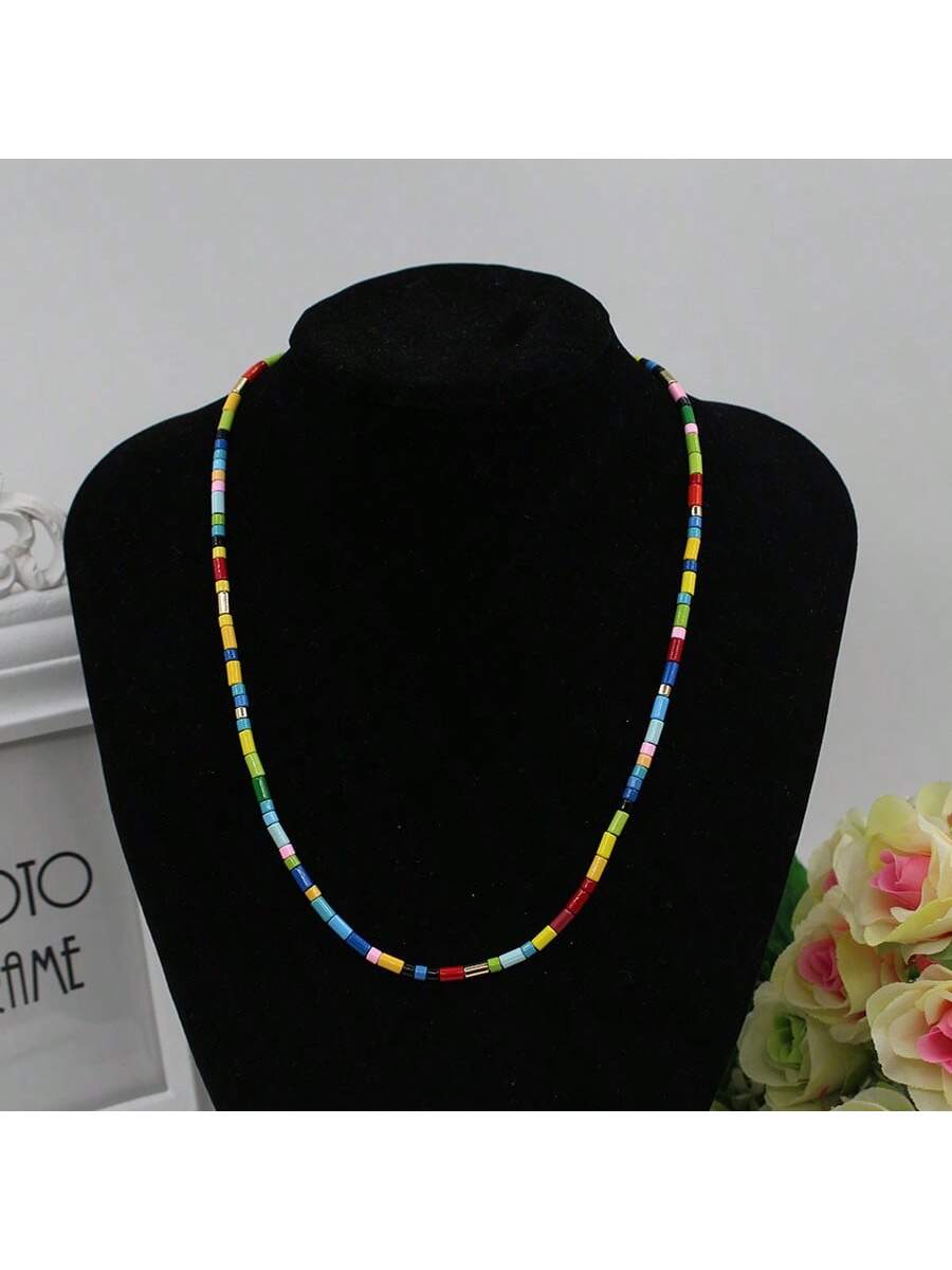 Fashionable Multicolor Handmade Diy Tube Bead Necklace Suitable For Daily Wear--1