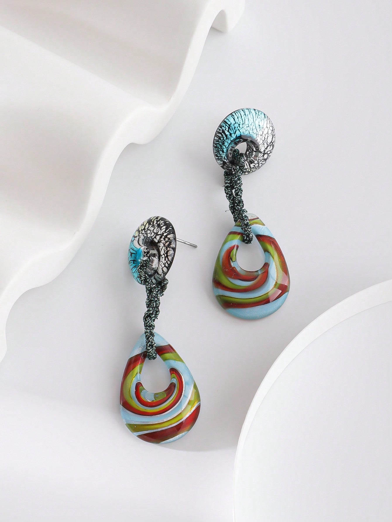 1pair Fashionable Hand-woven Dangling Glass Earrings Suitable For Women--1