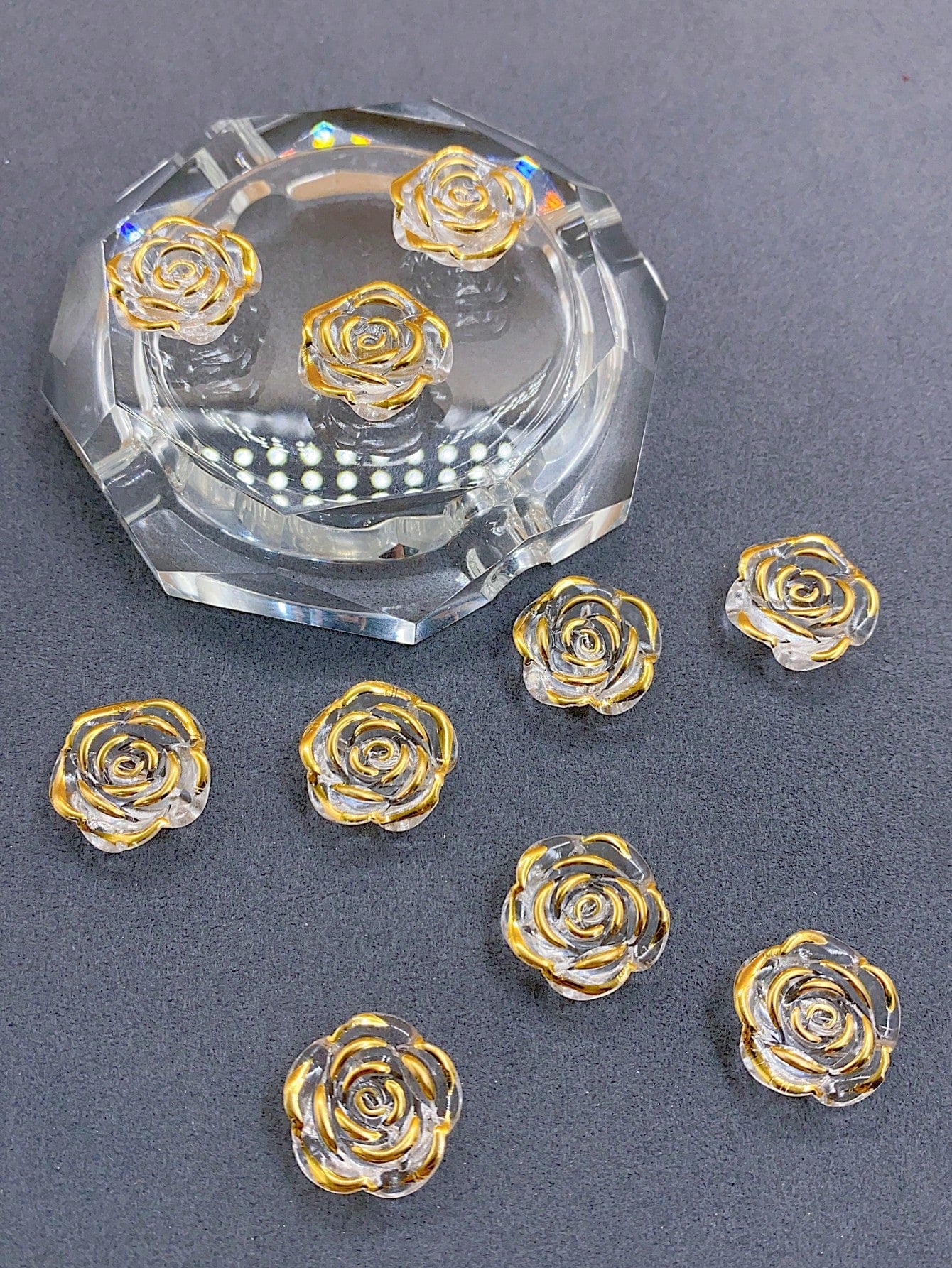 Assorted 1 Pack Acrylic Transparent Gold Edge Simulated Flowers Beads For Diy Necklace, Bracelet Making-Multicolor-1