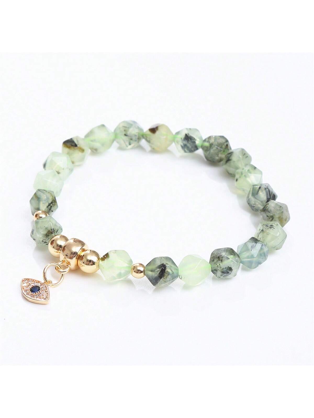 Fashionable Natural Agate & Crystal Beads Cut Stone Style Sweet Charm Bracelet Suitable For Daily Wear-Green-1