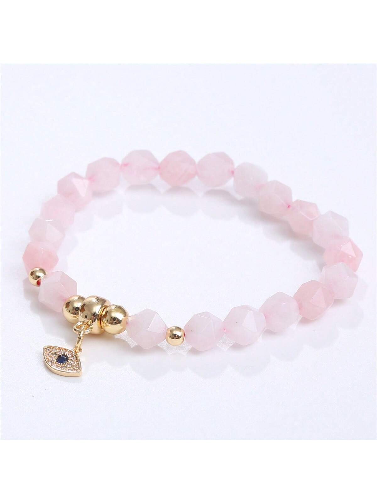 Fashionable Cross-border Stone Cut Surface Red Agate & Pink Crystal Beaded Sweet Style Bracelet, Suitable For Daily Wear-Pink-1