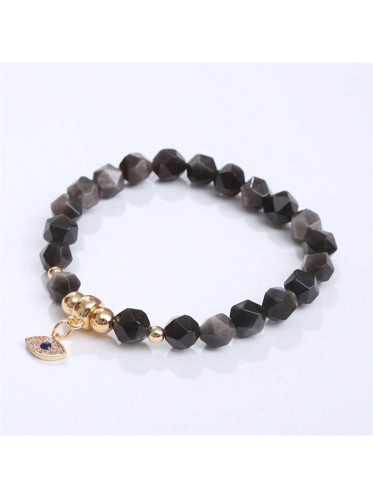 Fashionable Cross-border Agate & Rose Quartz Cut Beads Sweet Style Charm Bracelet, Suitable For Daily Wear-Black-1