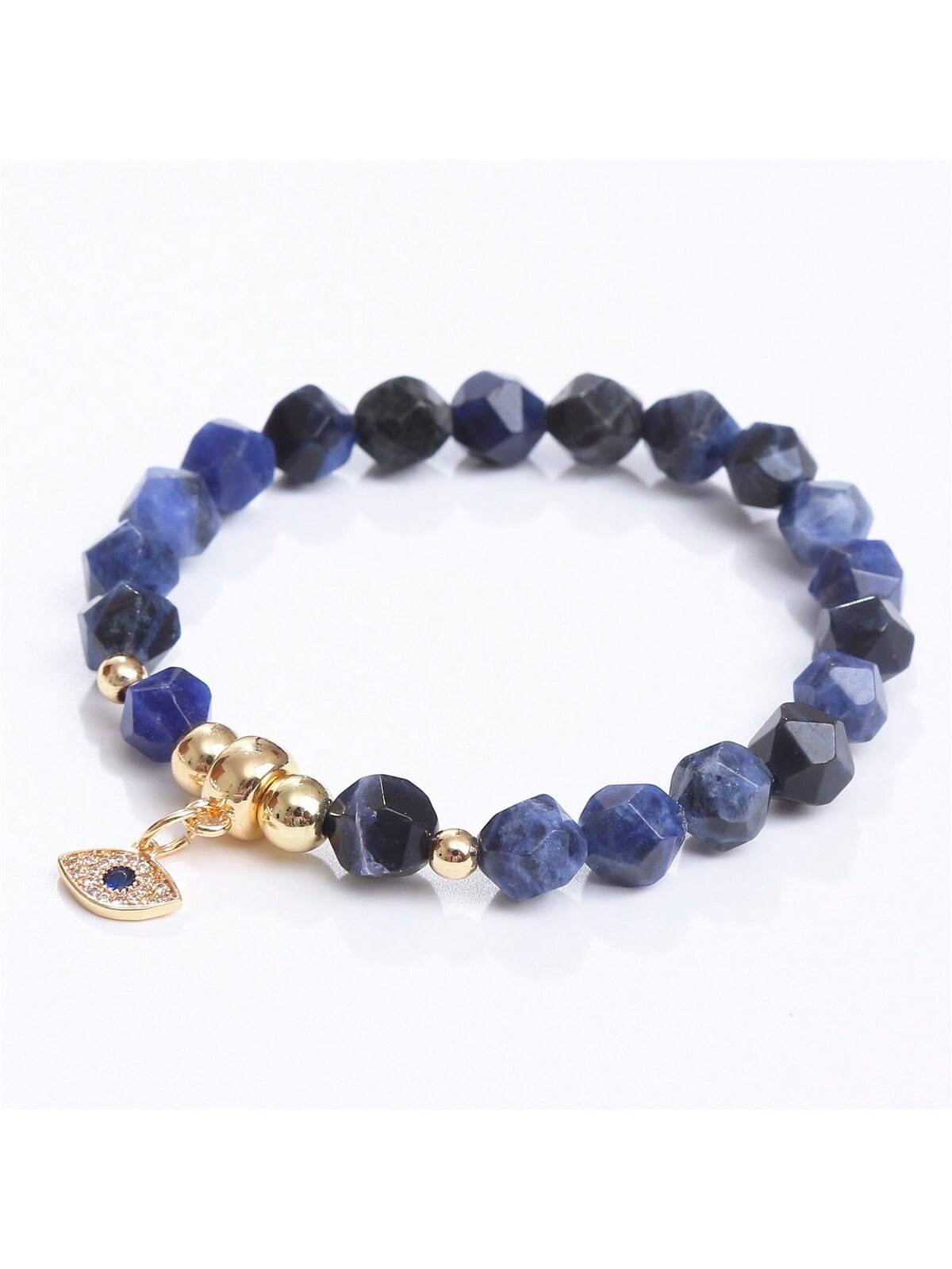 Fashion Cross-border Agate Faceted Beads, Rhinestone & Crystal Embellished Sweet Style Bracelet Suitable For Daily Wear-Blue-1