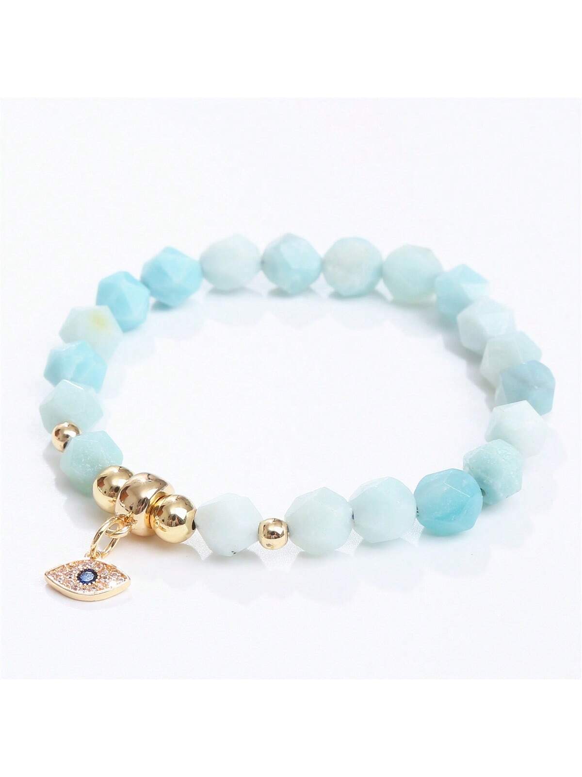 Fashionable Cross-border Agate Faceted Bead Rhinestone Crystal Charm Bracelet, Sweet Style, Suitable For Daily Wear-Baby Blue-1