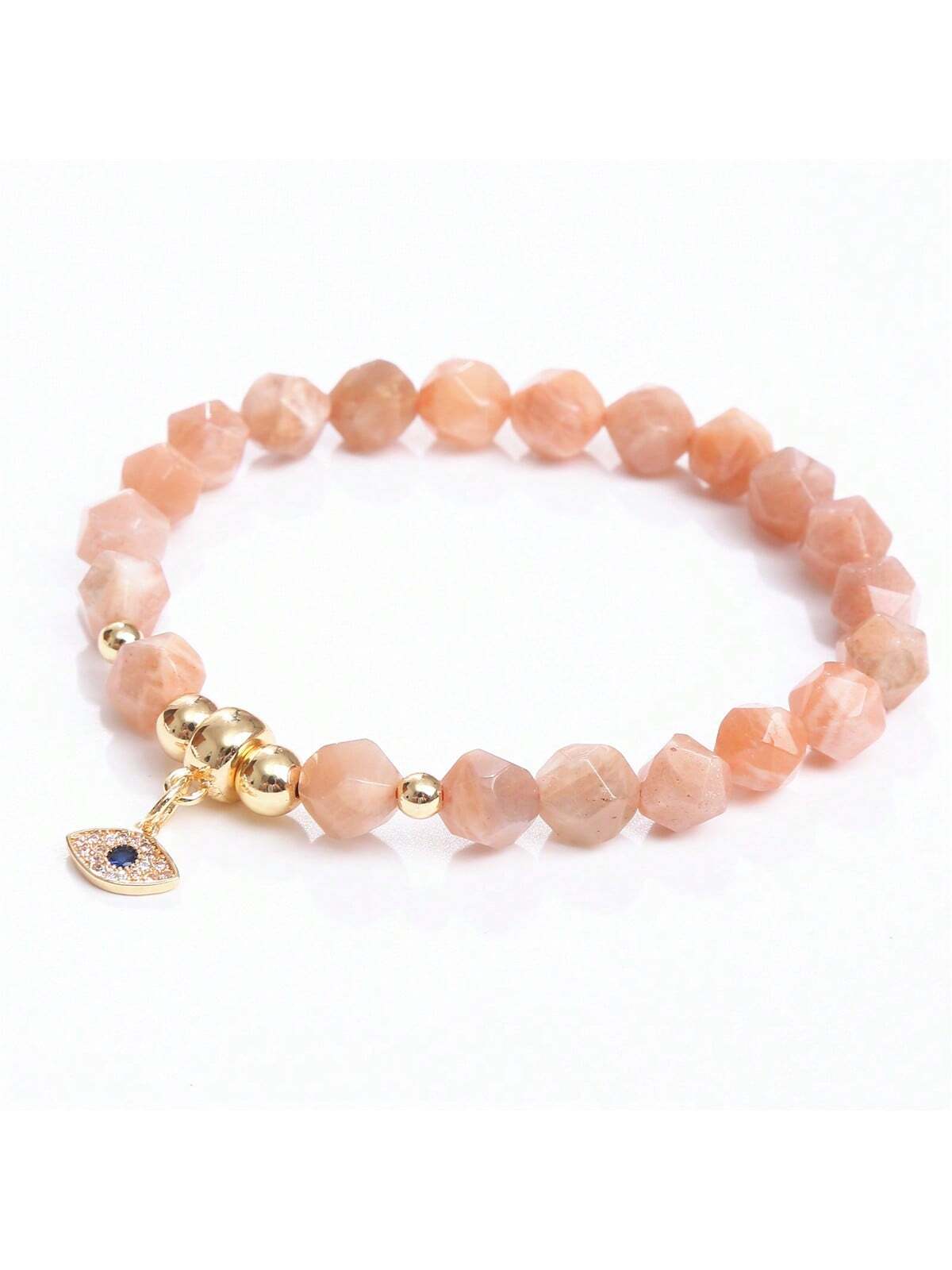 Fashionable Cross-border Stone-cut Red Agate & Rose Quartz Beaded Bracelet For Daily Wear, Sweet And Elegant Style-Orange-1