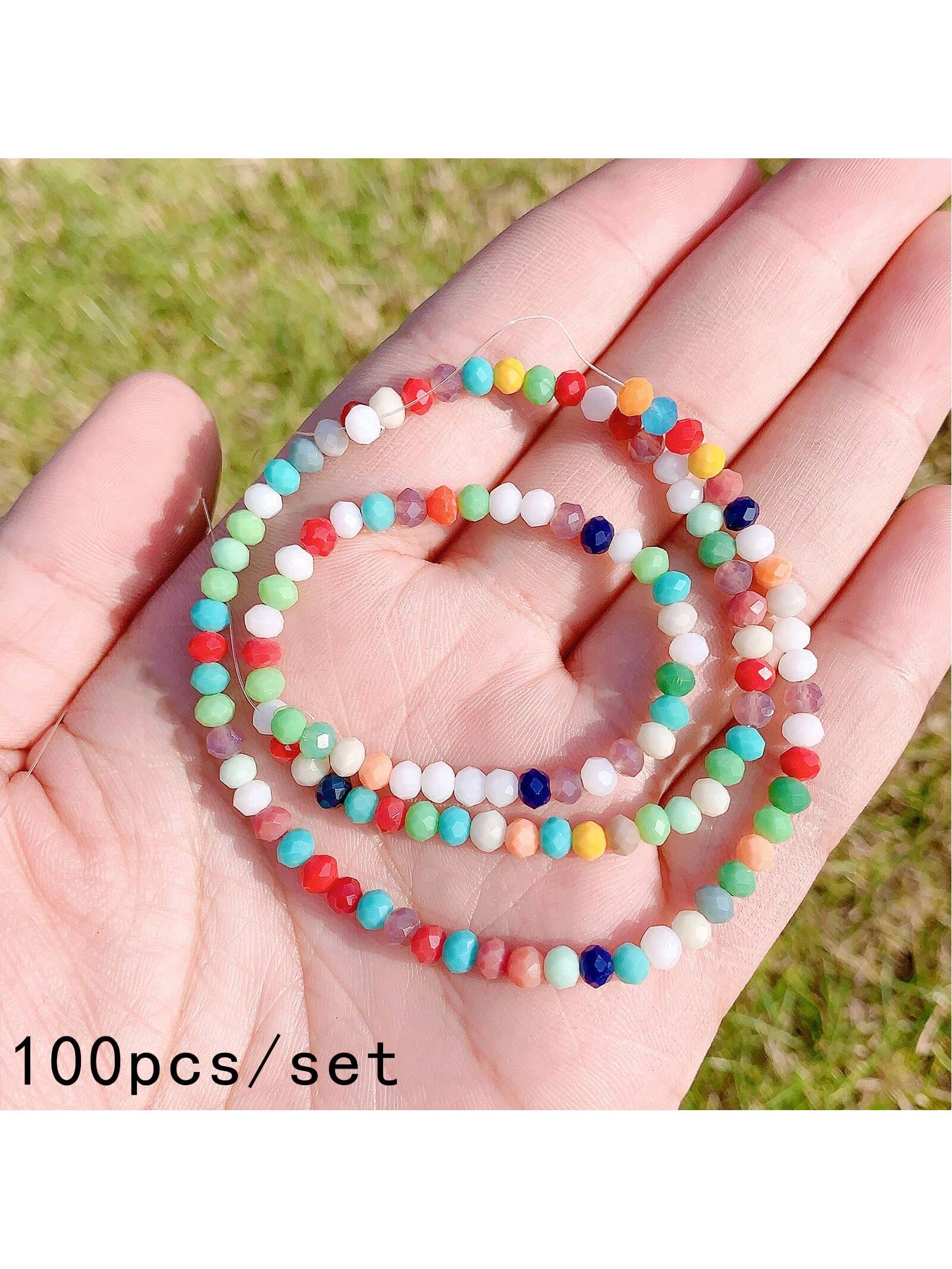 100pcs/set Mixed Color Cut Glass Crystal Beads, For Diy Bracelet & Necklace Woman Jewelry Making--1