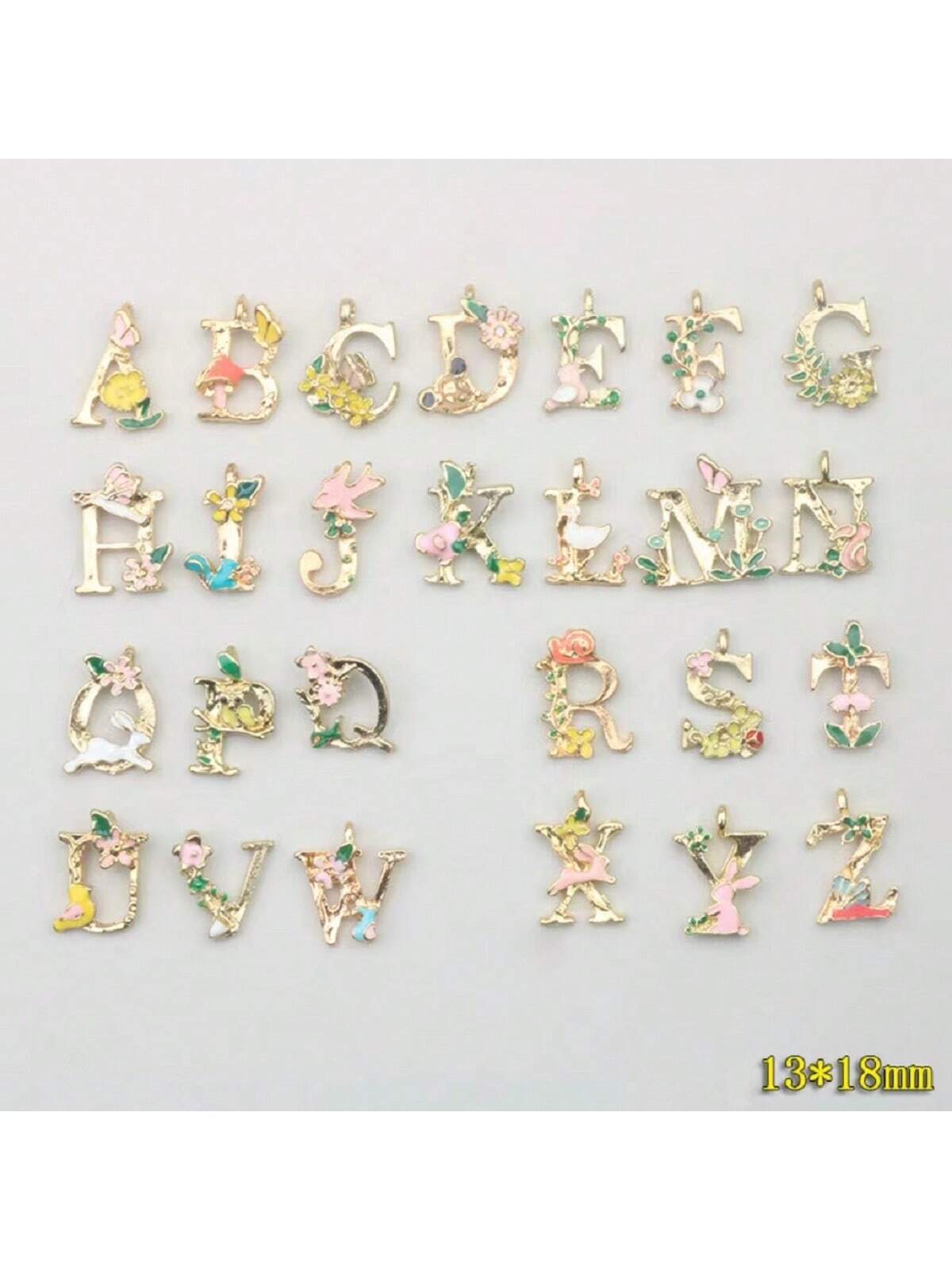 26pcs/set Alphabet & Flower Shaped English Word Pendant For Diy Earrings, Necklace, Bracelet, Jewelry Making For Women-Multicolor-1