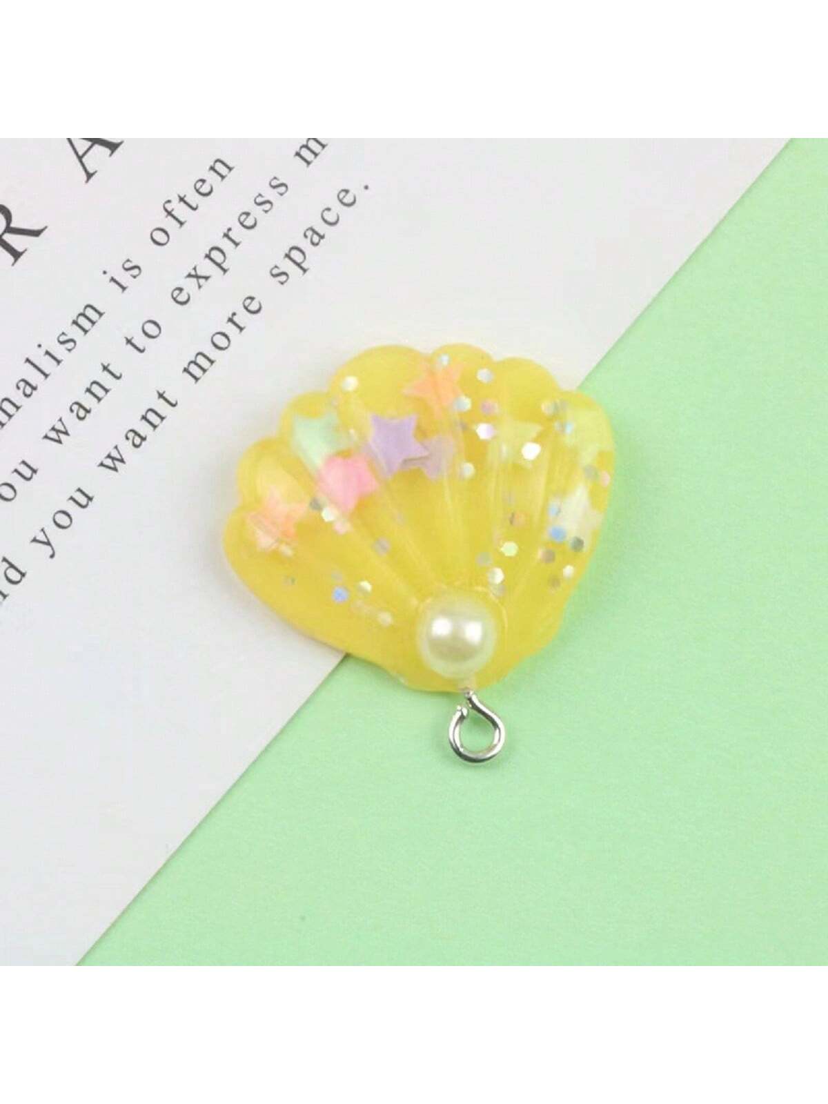 7pcs Random Mix Resin Shell Pendant For Making Necklace, Bracelet, Earrings, Jewelry Decoration-Yellow-1