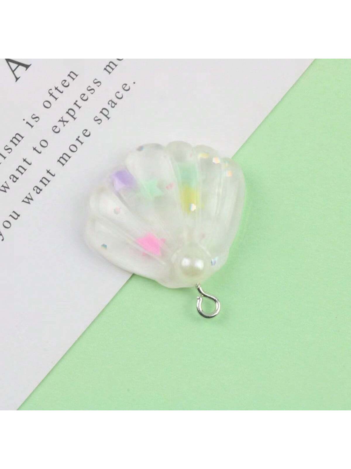 7pcs Resin Random Mixed Seashell Pendant For Making Necklace, Bracelet, Earrings, Jewelry Decoration-White-1