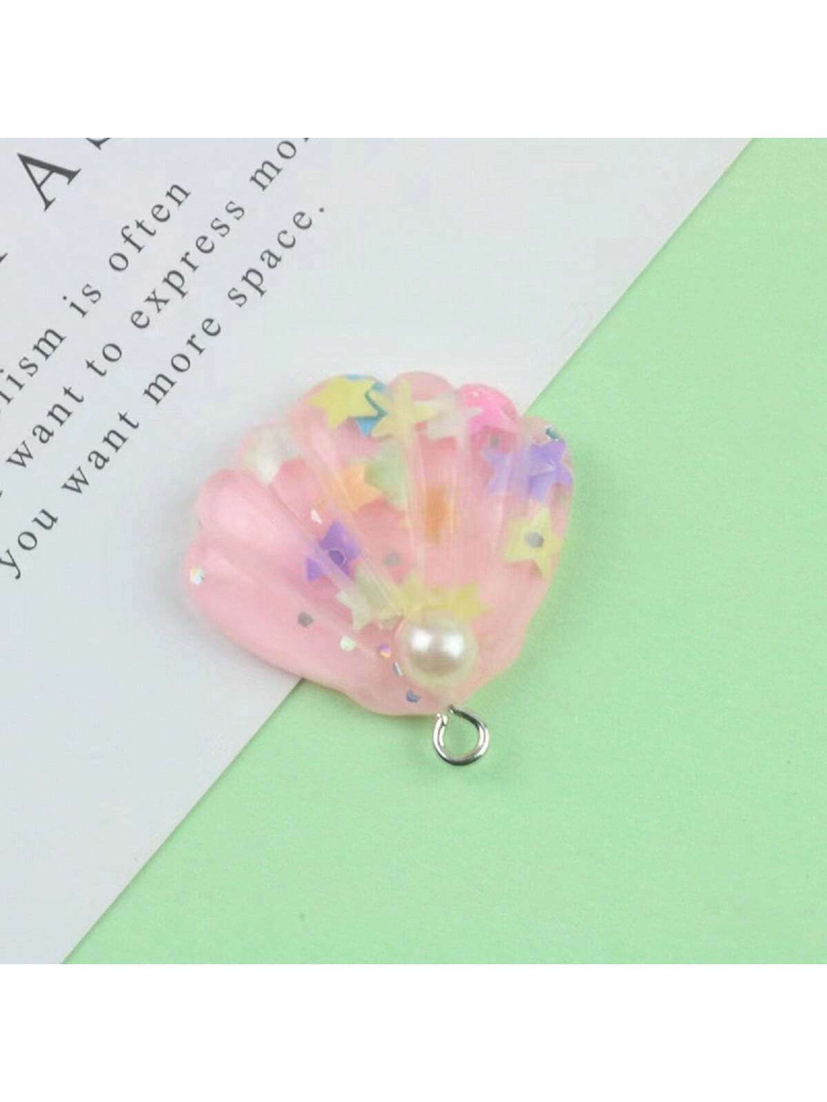 7pcs Mixed Resin And Shell Pendant For Diy Necklace, Bracelet, Earrings And Jewelry Making-Pink-1