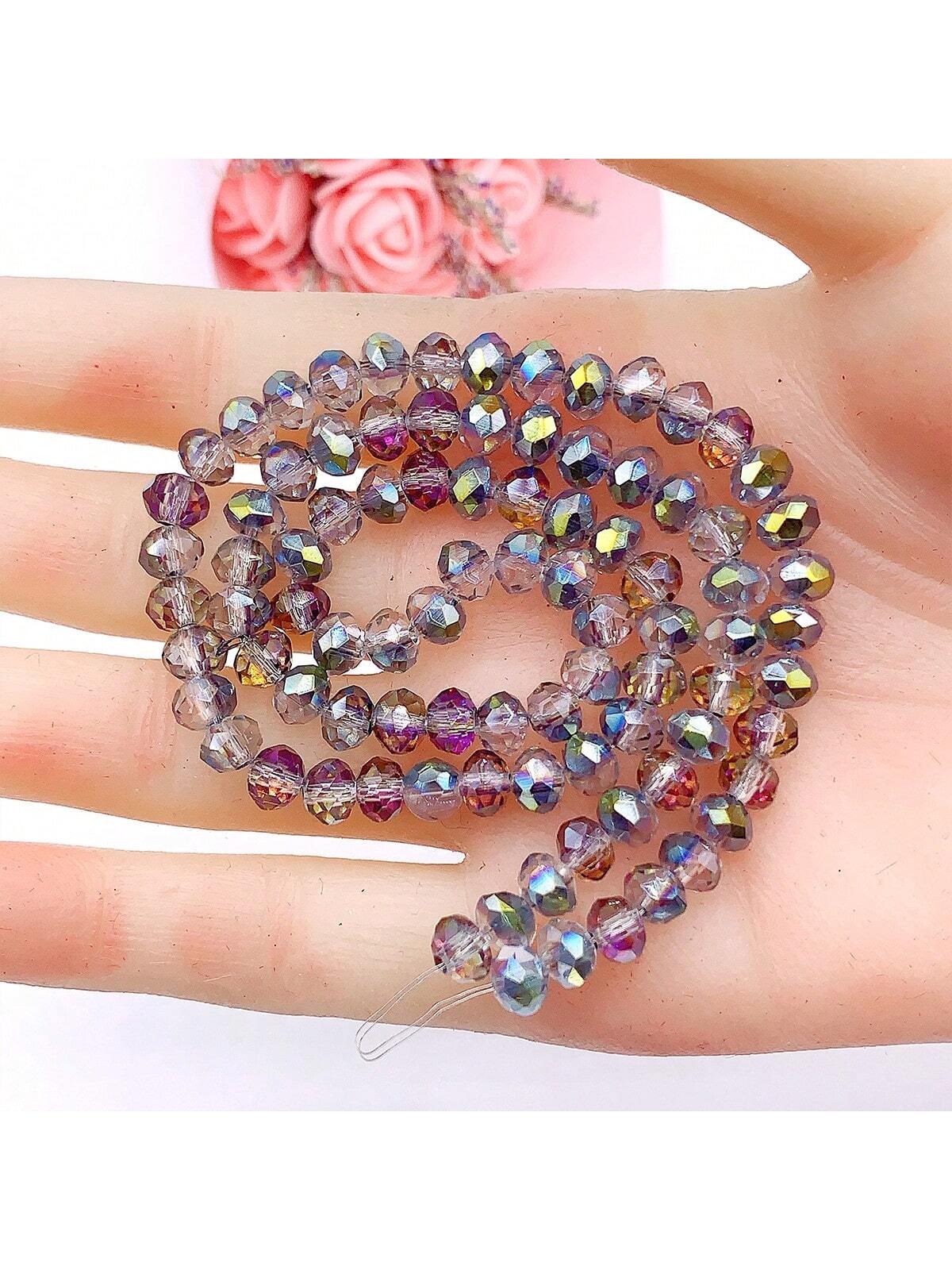 80pcs/set Faceted Glass Beads (transparent, Coated With Pink, Green) For Diy Bracelet, Necklace, Women's Jewelry Making--1