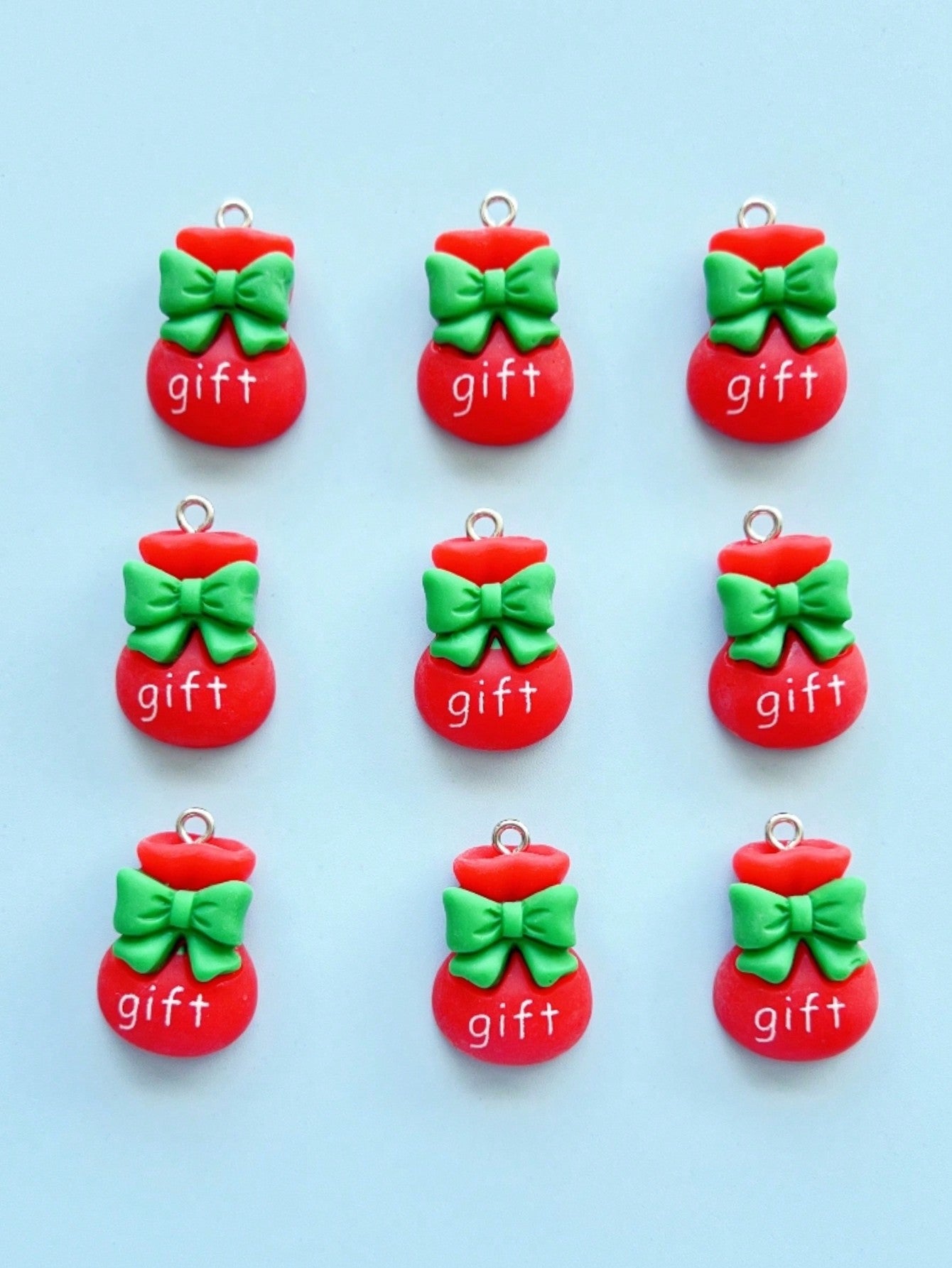 9pcs Christmas Gift Bag Shape Diy Jewelry Making Pendant, Keychain, Earrings, Necklace, Etc.-Multicolor-1