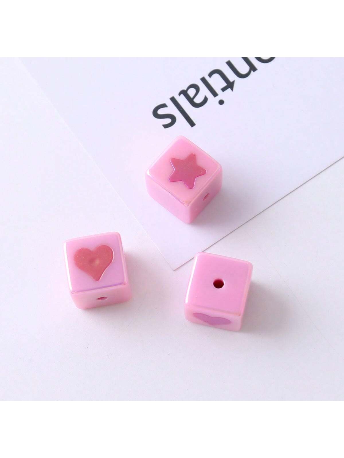 10pcs Pink Uv Plated Acrylic Heart & Square Shaped Beads For Diy Bracelets, Necklaces, Phone Chains, Hair Accessories-Pink-1