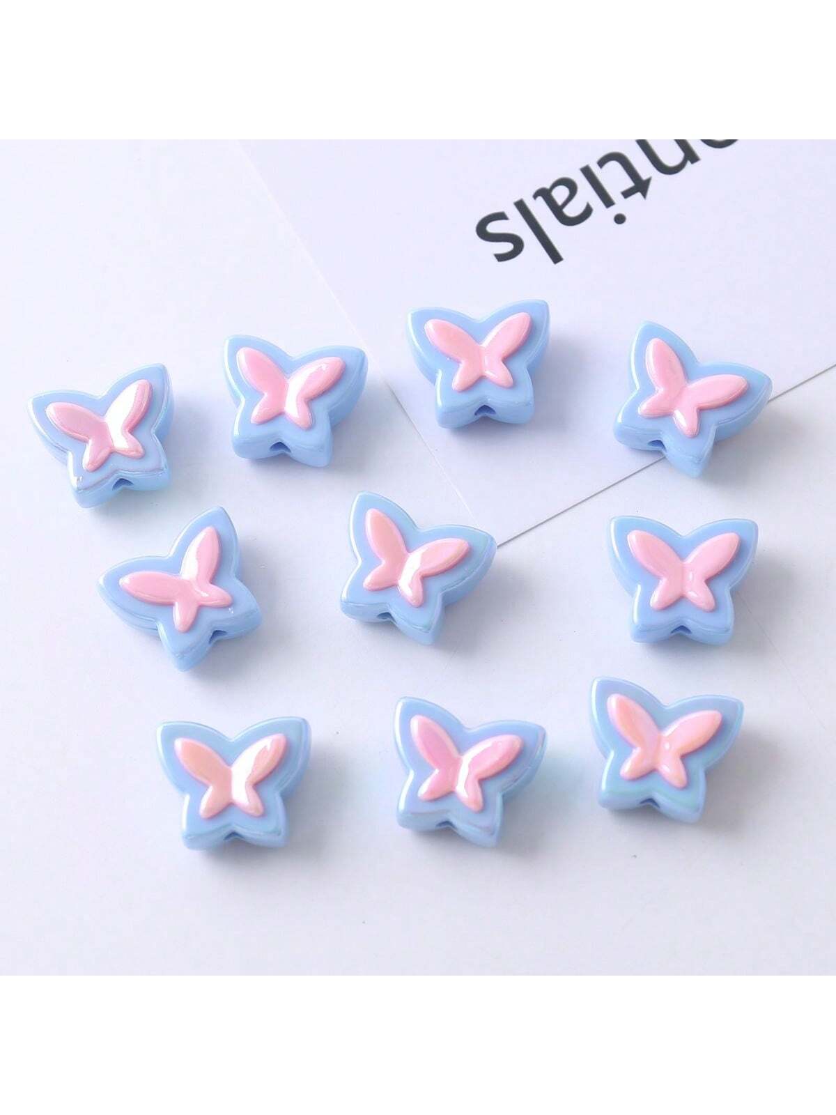 10pcs Light Blue Uv Coated Acrylic Butterfly Diy Beads, Bracelets & Necklaces Making Supplies-Baby Blue-1