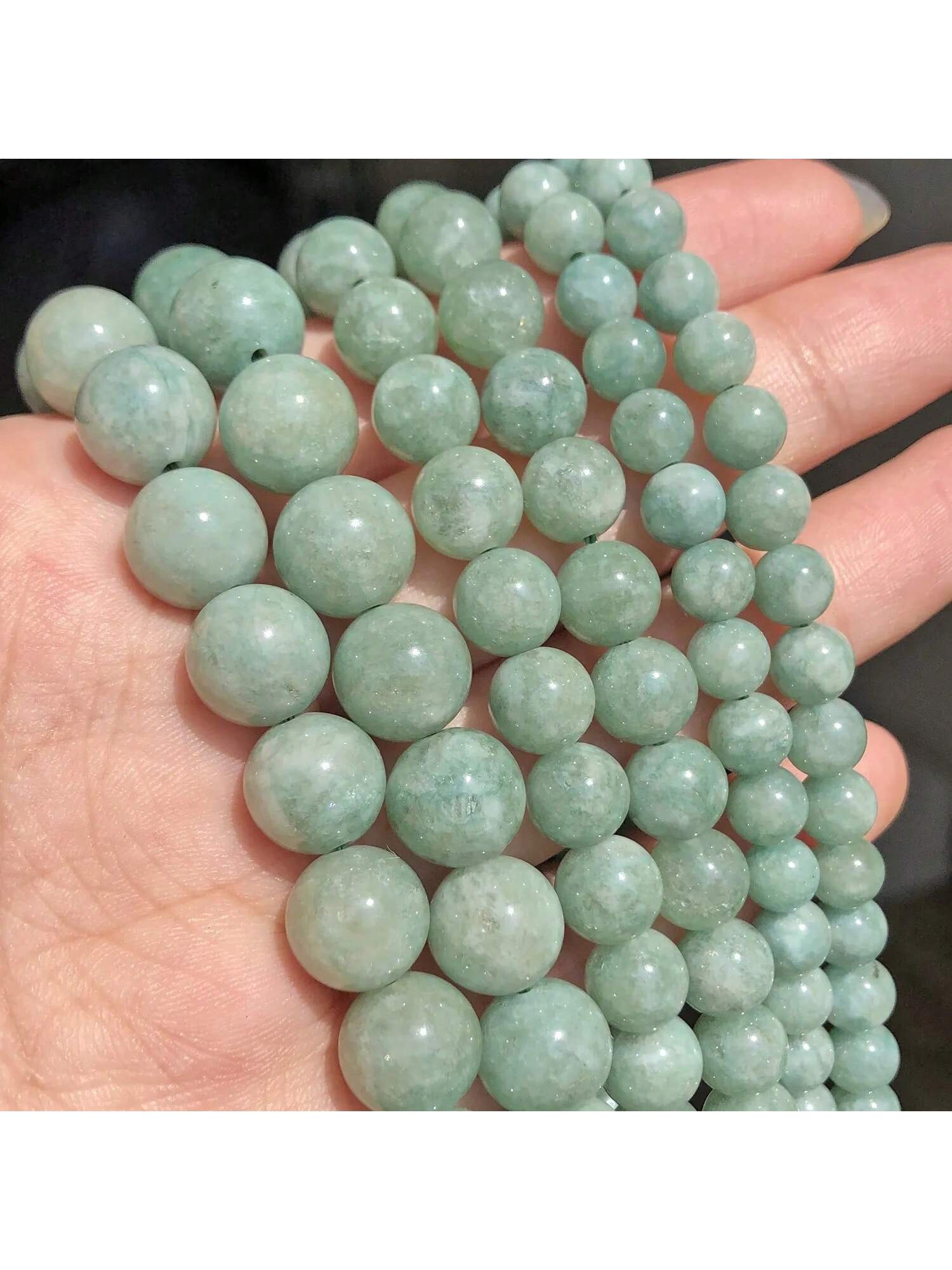 Natural Jadeite Beads Natural Stone Green  Jades Round Loose Beads for Jewelry Making DIY Bracelets Necklace-Green-1