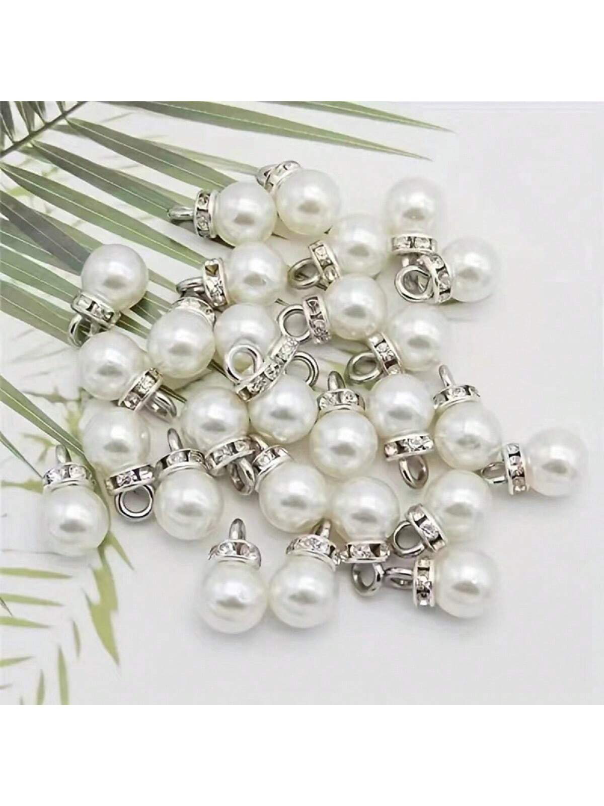 20pcs 8mm White Faux Pearl Pendant, Pearl Strand Pendant & Rhinestone Pendant For Diy Jewelry Making (earrings, Necklace, Bracelet And More)-White-1