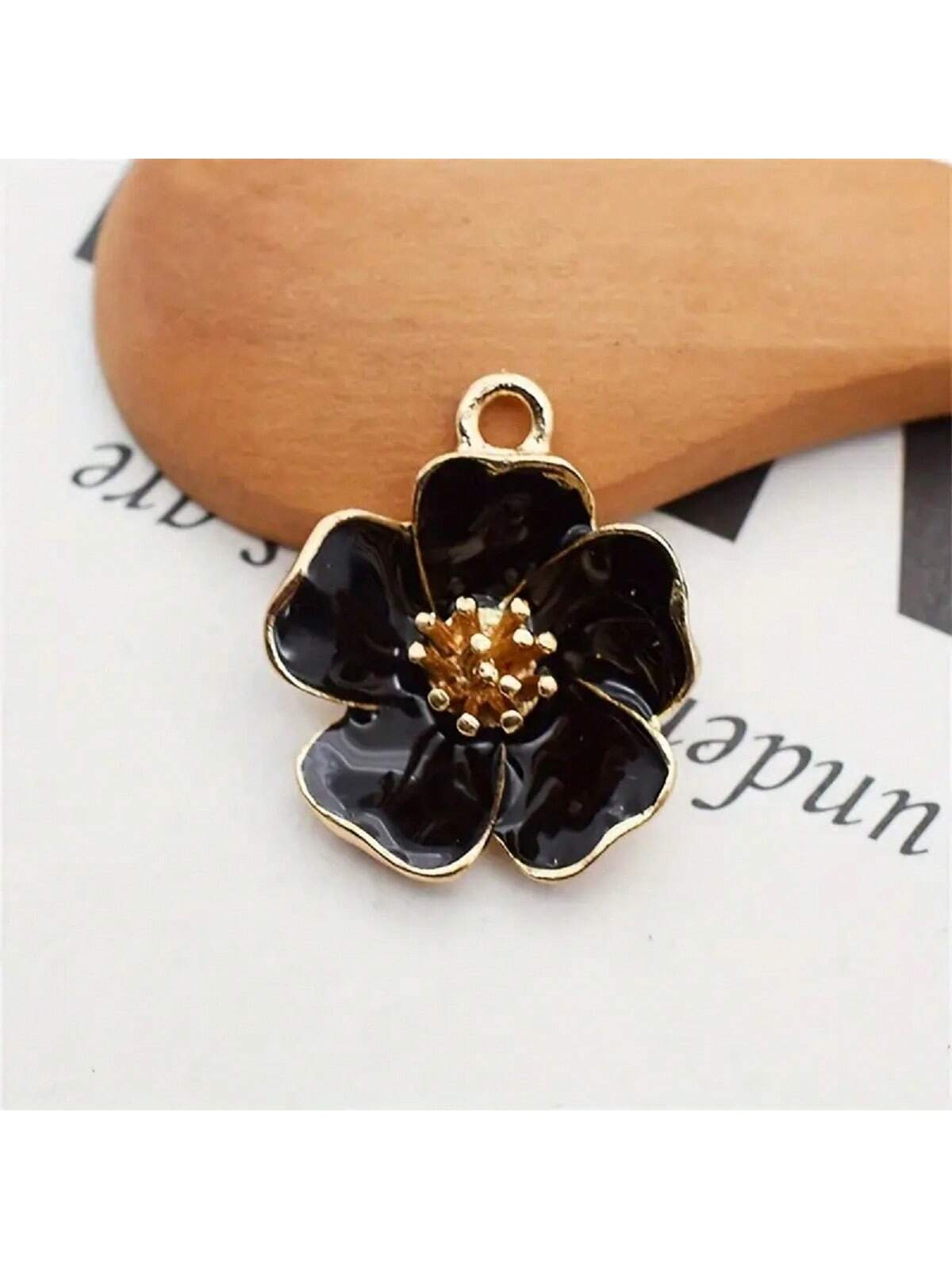 5pcs Korean Style Enamel Hibiscus Shaped Pendant With Oil Drop Effect Zinc Alloy Diy Jewelry Charms For Bracelet Necklace Making-Black-1