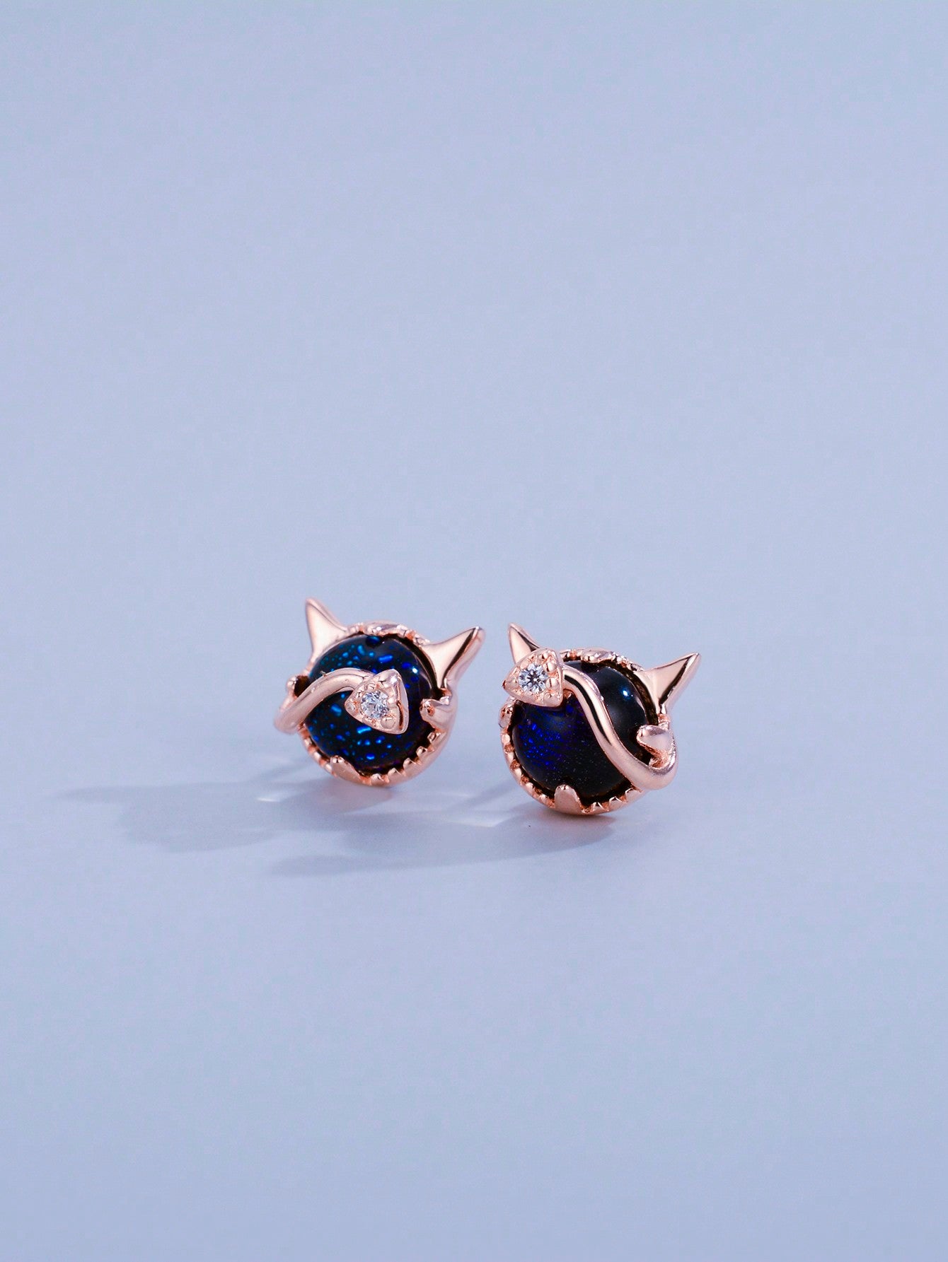 Small-batch Design S925 Sterling Silver Little Devil Stud Earrings, Simple And Personalized Style Suitable For Women-Rose Gold-1