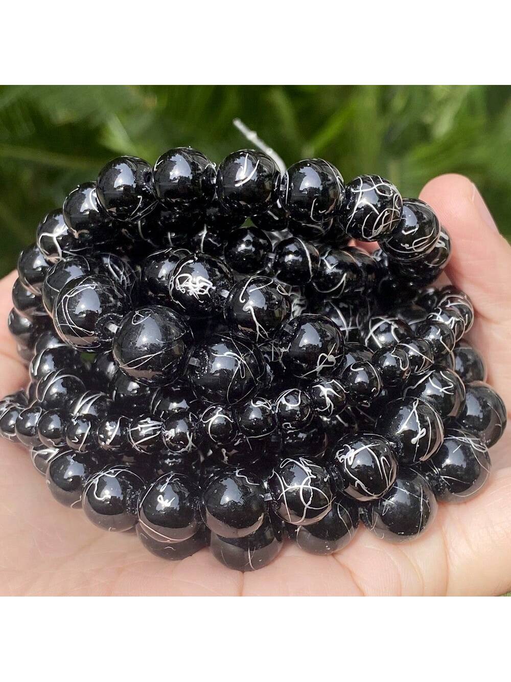 1 Strand Natural Stone Beads 6 8 10 12mm Black White Silk Agates Round Beads For Jewelry Making DIY Handmade Bracelet Necklace 15''-Black-1