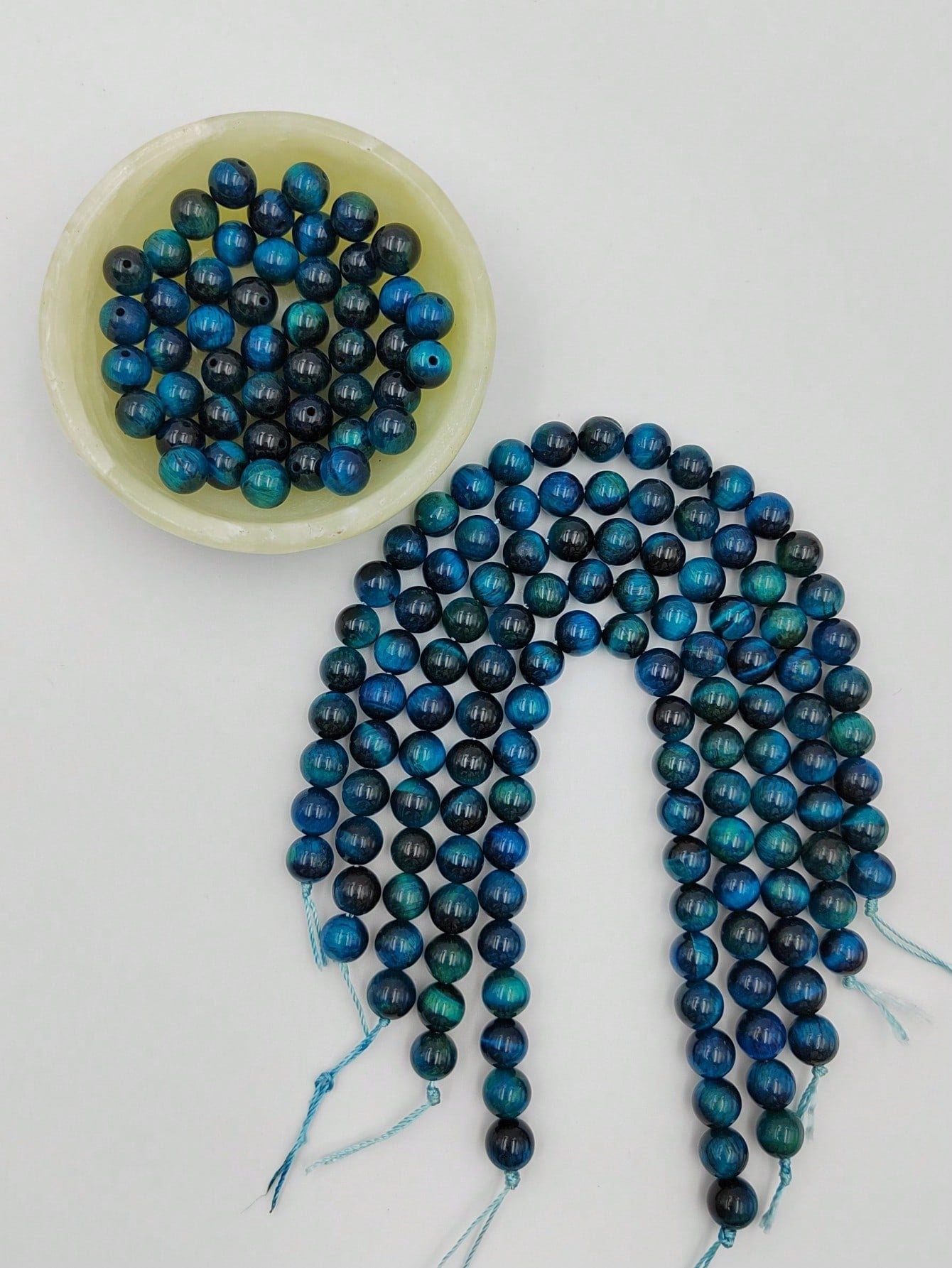 1strand 6mm/8mm 8inch Length Round Beads Of Tiger Eye Stone In Black, Yellow, Pink, Blue, Green, Royal Blue, And Purple Colors, For Diy Jewelry, Necklace, Bracelet, And Festival Gift Making For Men And Women-Royal Blue-1