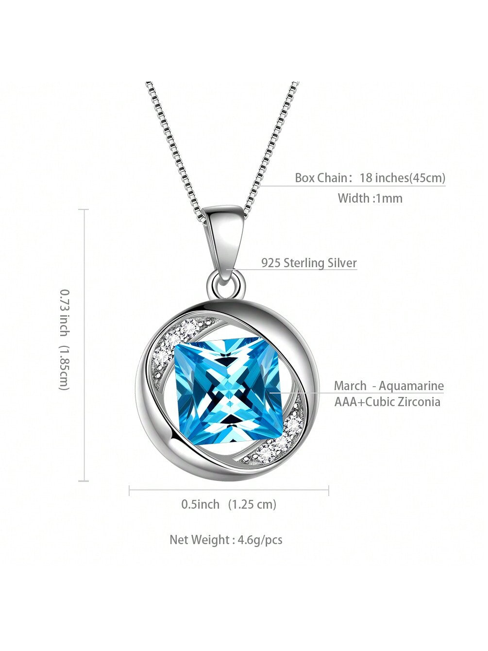 1pc Round Pendant Necklace With Blue Crystal And Cubic Zirconia, March Birthstone, 925 Sterling Silver, Luxurious And Fashionable Jewelry, Suitable For Women And Girls Daily/party Decoration, Birthday/date/valentine's Day Gifts--1