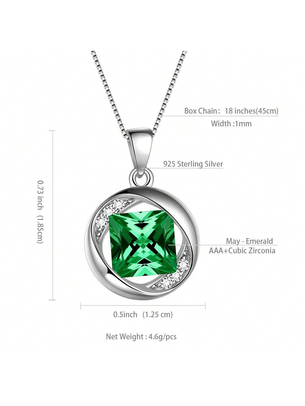 1 Pc Round Pendant Necklace With Green Crystal Cubic Zirconia May Birthstone, Luxury Fashionable 925 Sterling Silver Jewelry, Suitable For Women & Girls' Daily Wear/ Party Decoration/ Birthday Gift/ Dating Gift/ Valentine's Day Gift--1