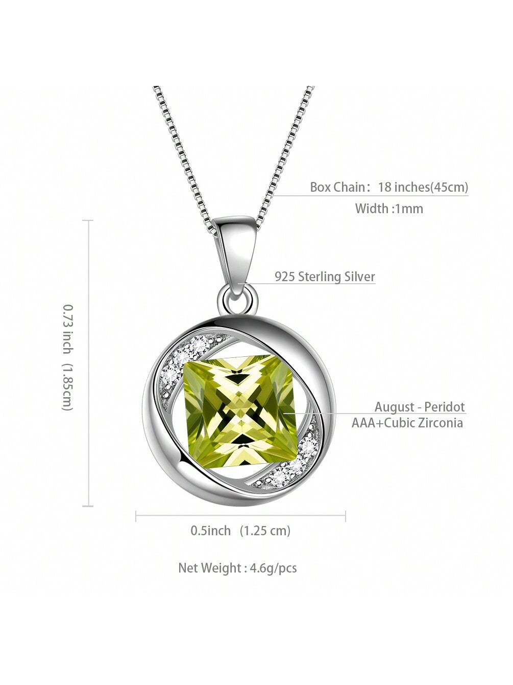 1pc Round Pendant Necklace With Olivine Crystal & Cubic Zirconia, August Birthstone, 925 Sterling Silver, Luxurious, Chic And Fashionable Jewelry For Women And Girls, Perfect For Daily Wearing/party Decoration/birthday Gift/date Gift/valentine's Day--1