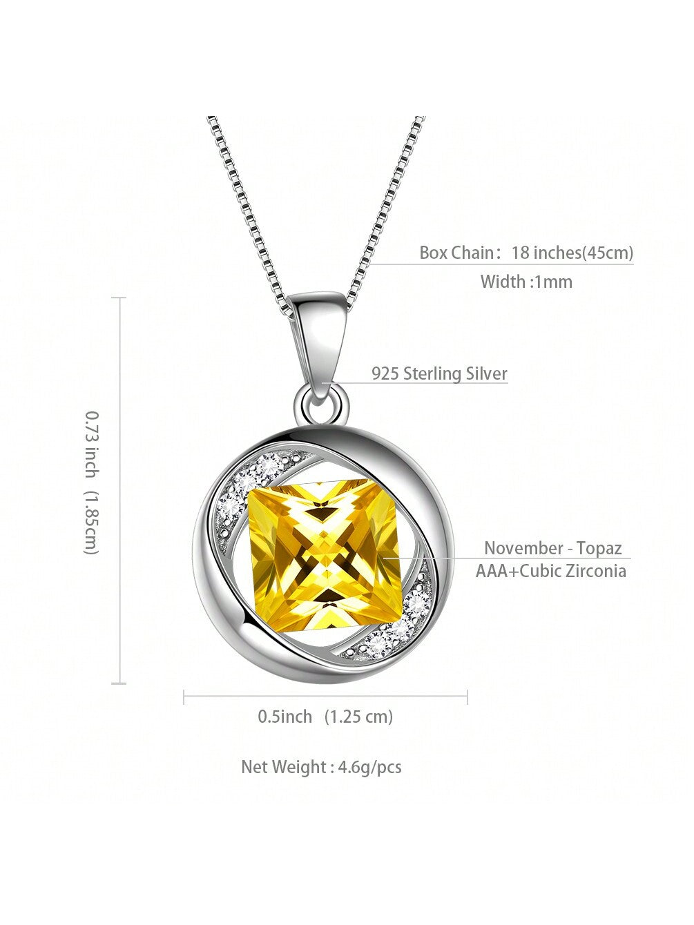 1pc Round Pendant Necklace With Yellow Crystal & Cubic Zirconia, November Birthstone, 925 Sterling Silver Luxury & Charming Fashion Jewelry, Suitable For Women & Girls' Daily Wear/party Decoration/birthday Gift/dating Gift/valentine's Day Gift--1