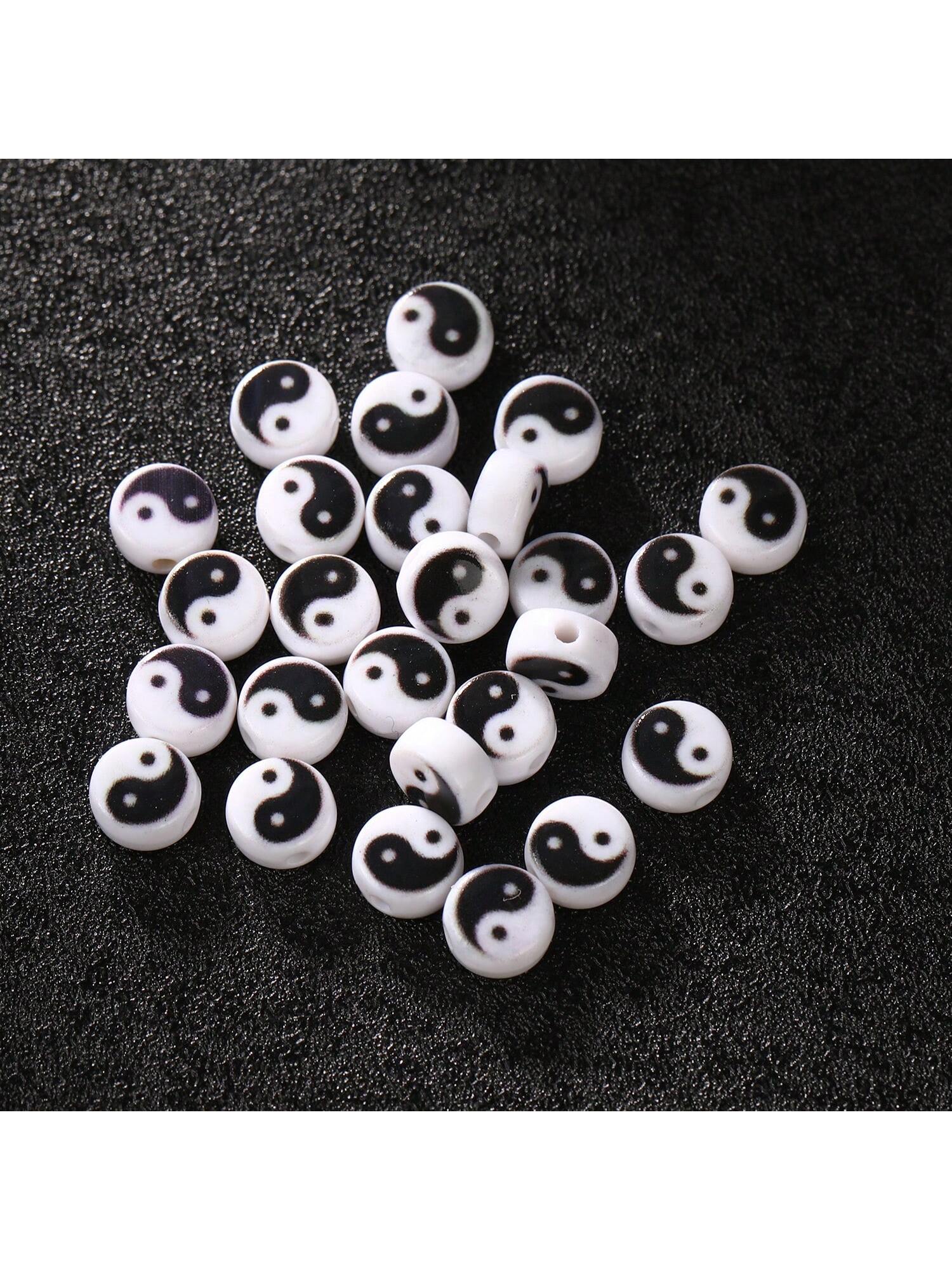 100pcs Tai Chi Bagua Beads For Diy Bracelet, Necklace, Jewelry Making-Black and White-1