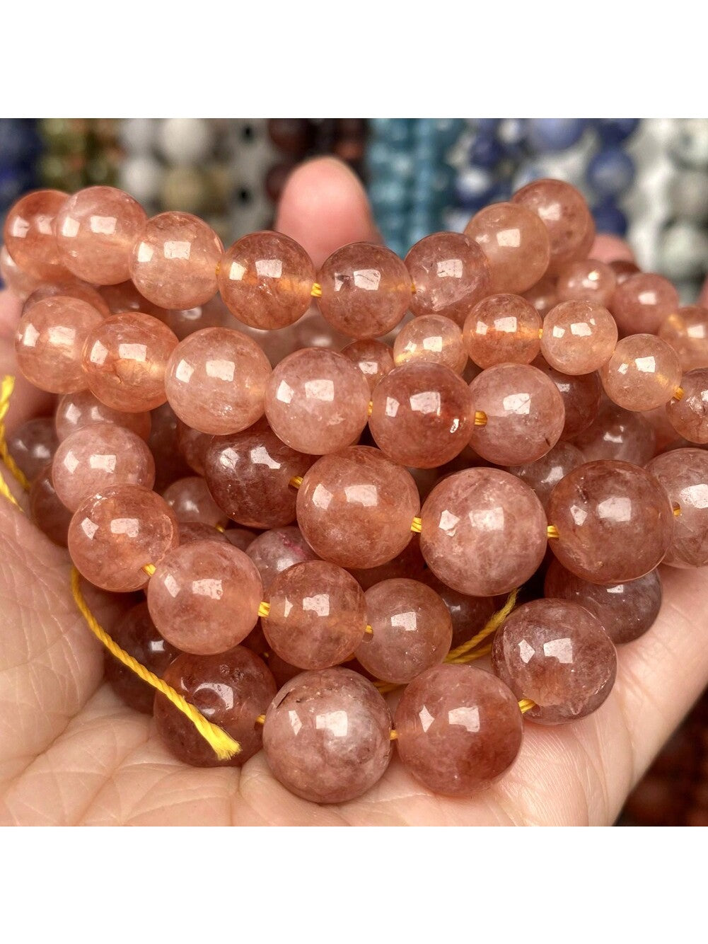 1 Strand  Sun Beads Stone Loose Round Beads For Jewelry Making 6/8/10 MM DIY Bracelets Accessories Wholesale 15"-Champagne-1