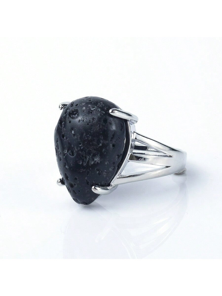 Volcanic Stone Teardrop Shaped Women's Ring-Grey-1