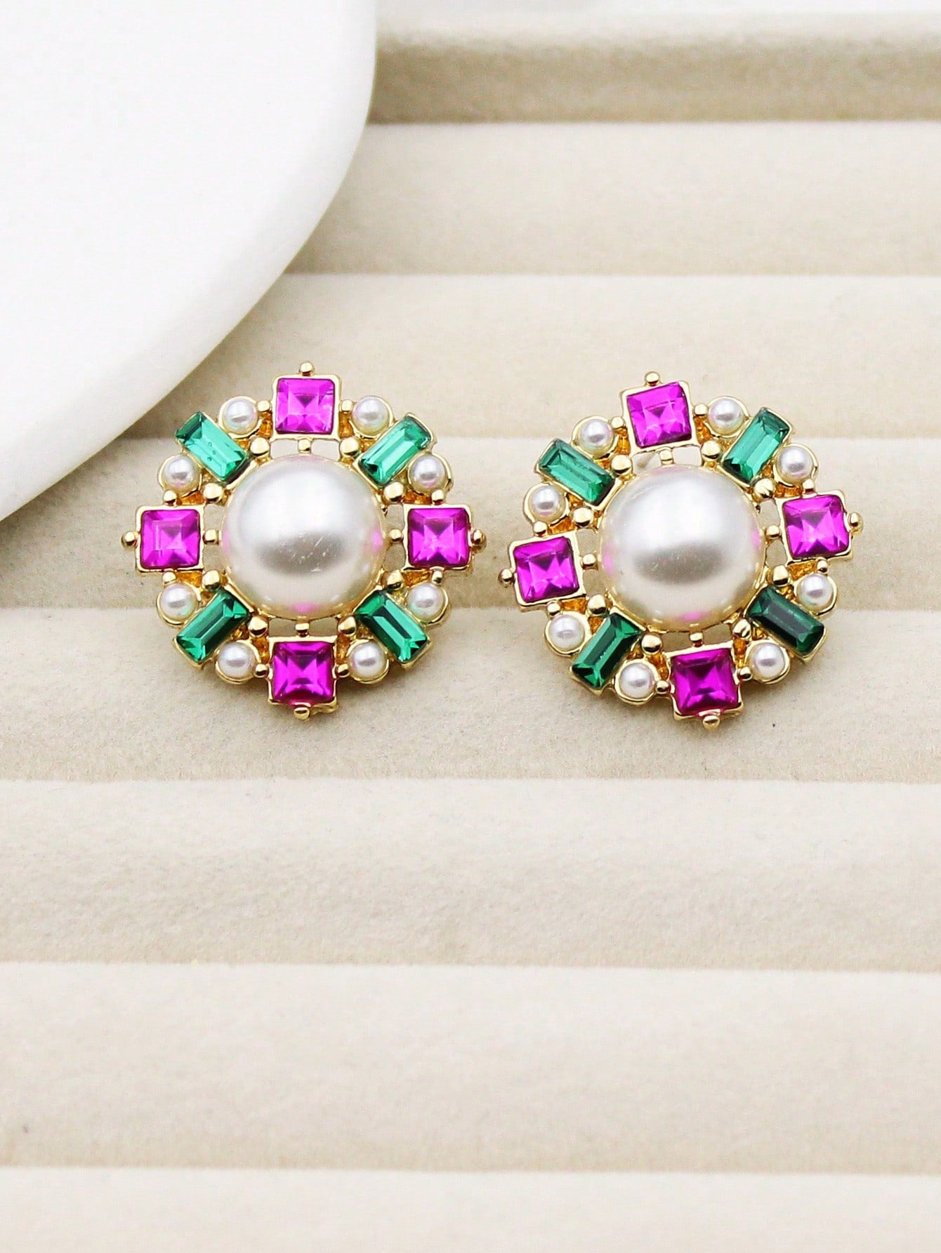 1pair Colorful Pearl Inlay Earrings Suitable For Women's Daily Wear-Multicolor-1