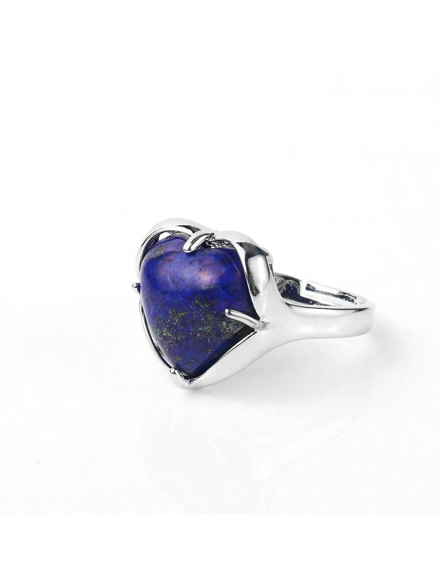 Lapis Lazuli Heart-shaped Couple Rings-Ancient Bronze-1