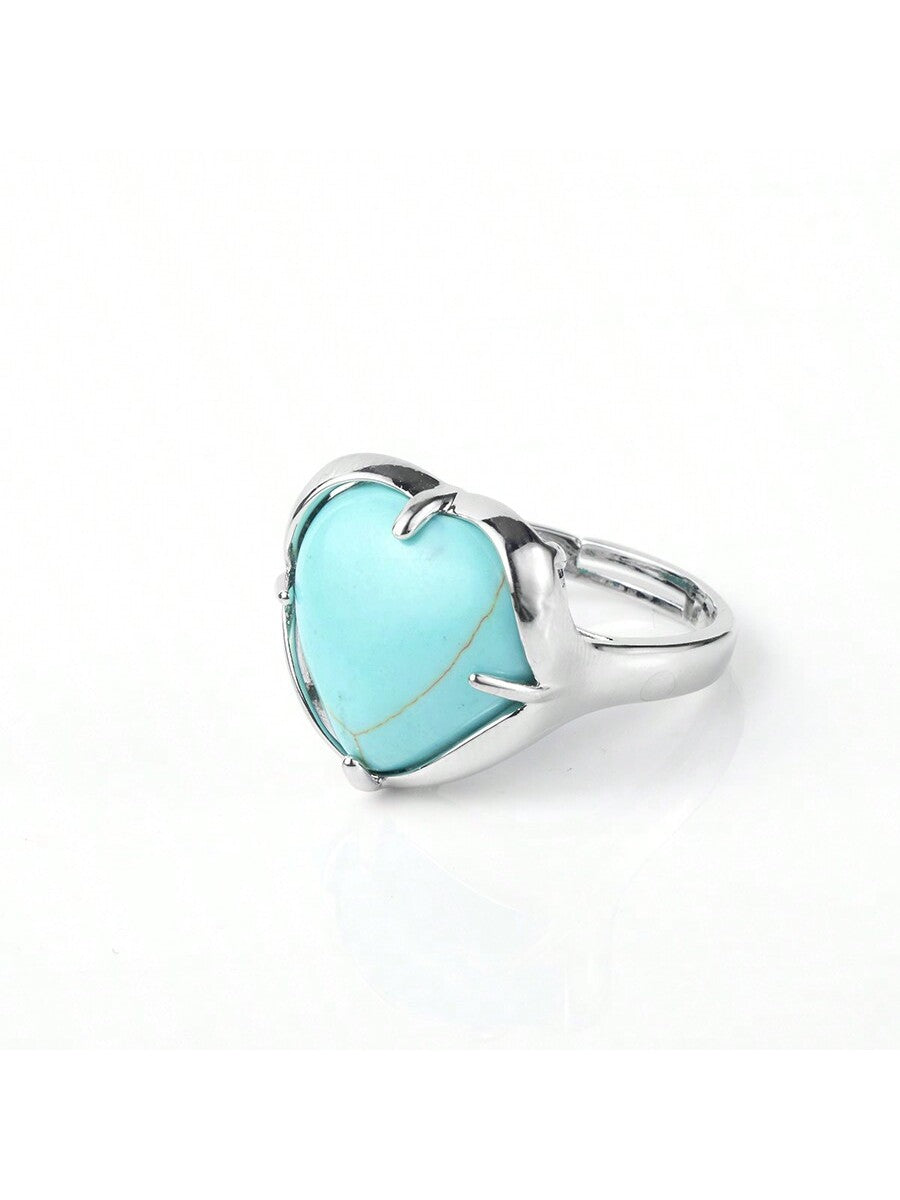 Turquoise Heart Shaped Couple Rings-Mint Green-1