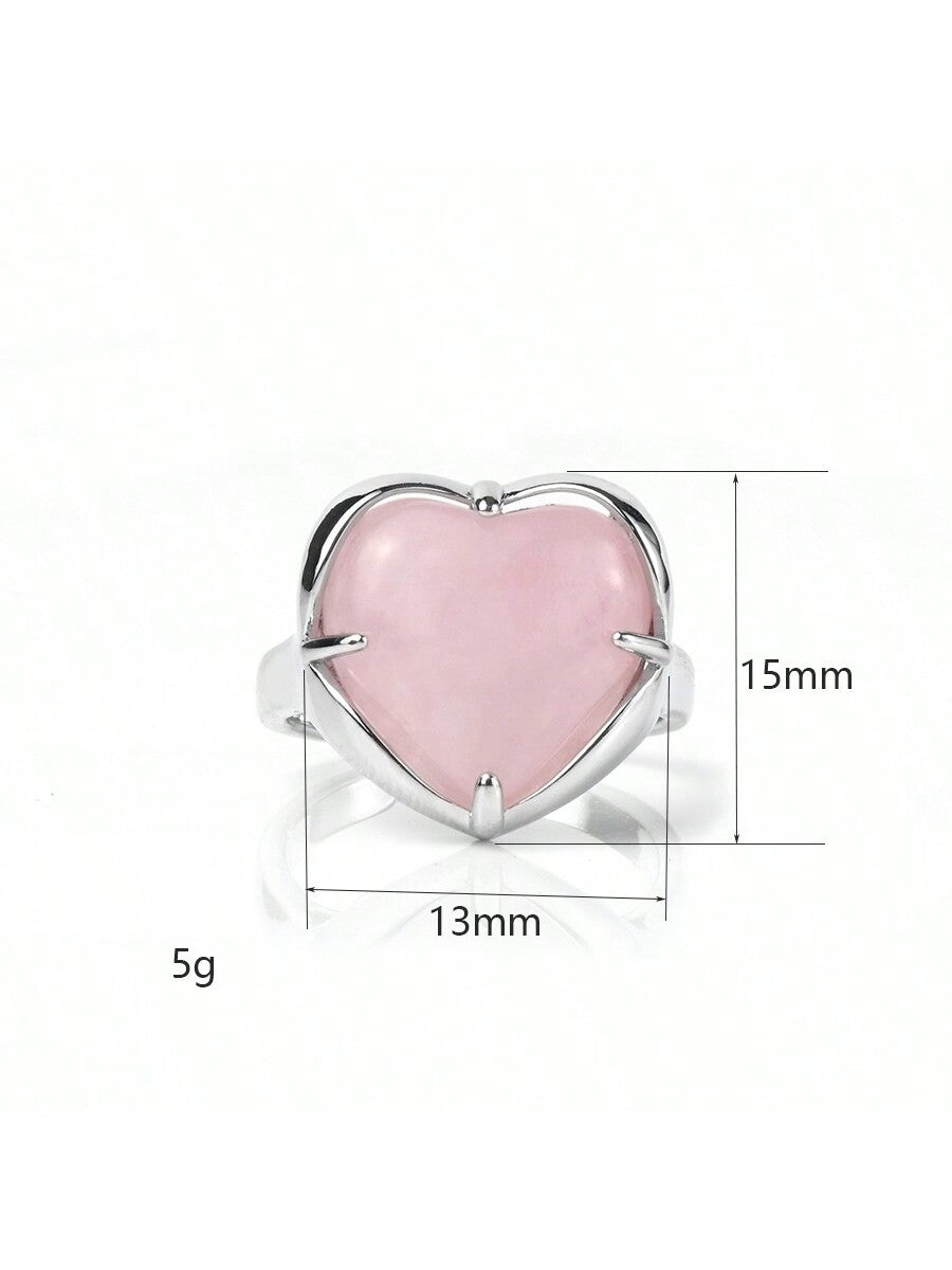 Pink Crystal Heart Shaped Couple Rings-Pink-1