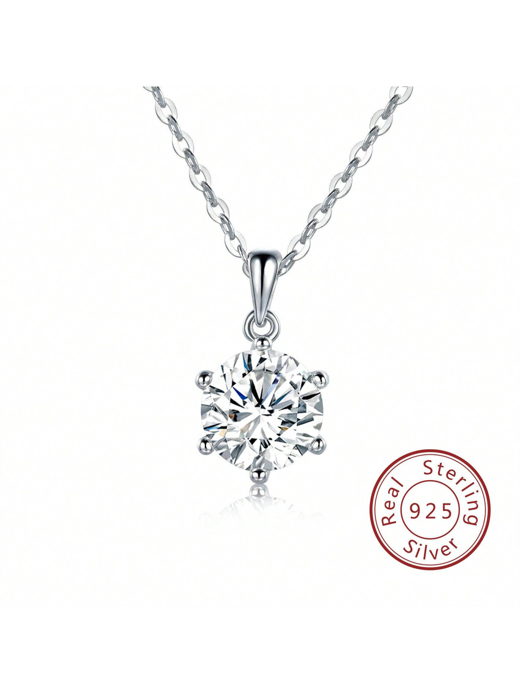 1 Carat Moissanite 6.5mm 925 Sterling Silver Pendant Necklace for Women Men Cable Link 18” Adjustable Simulated Diamond Fshion Birthday Jewelry Gift for Her--1