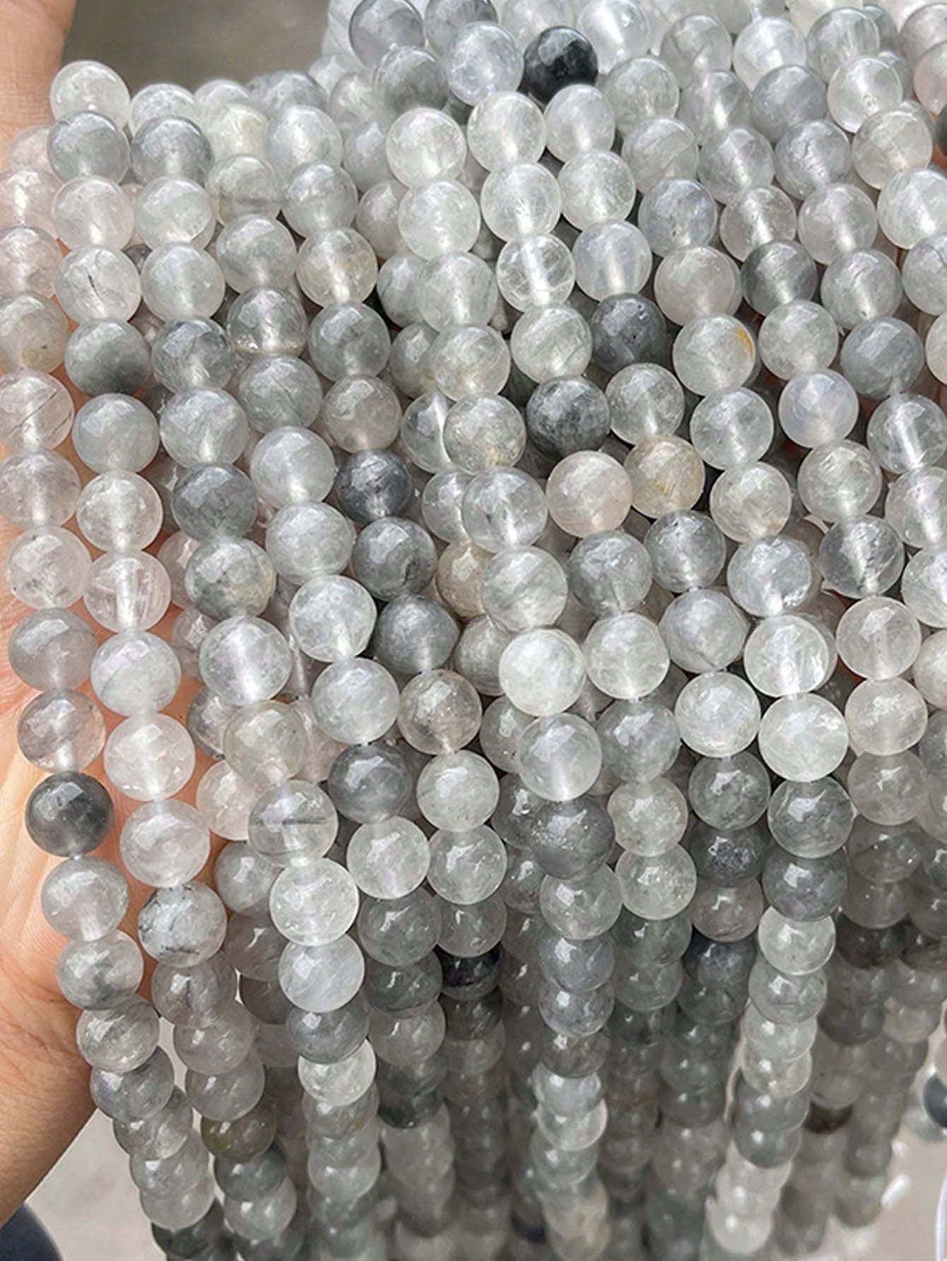 Natural Colored Crystal Gemstone Beads, Perfect For Diy Bracelet And Necklace Making, (4/6/8/10/12mm)-Grey-1