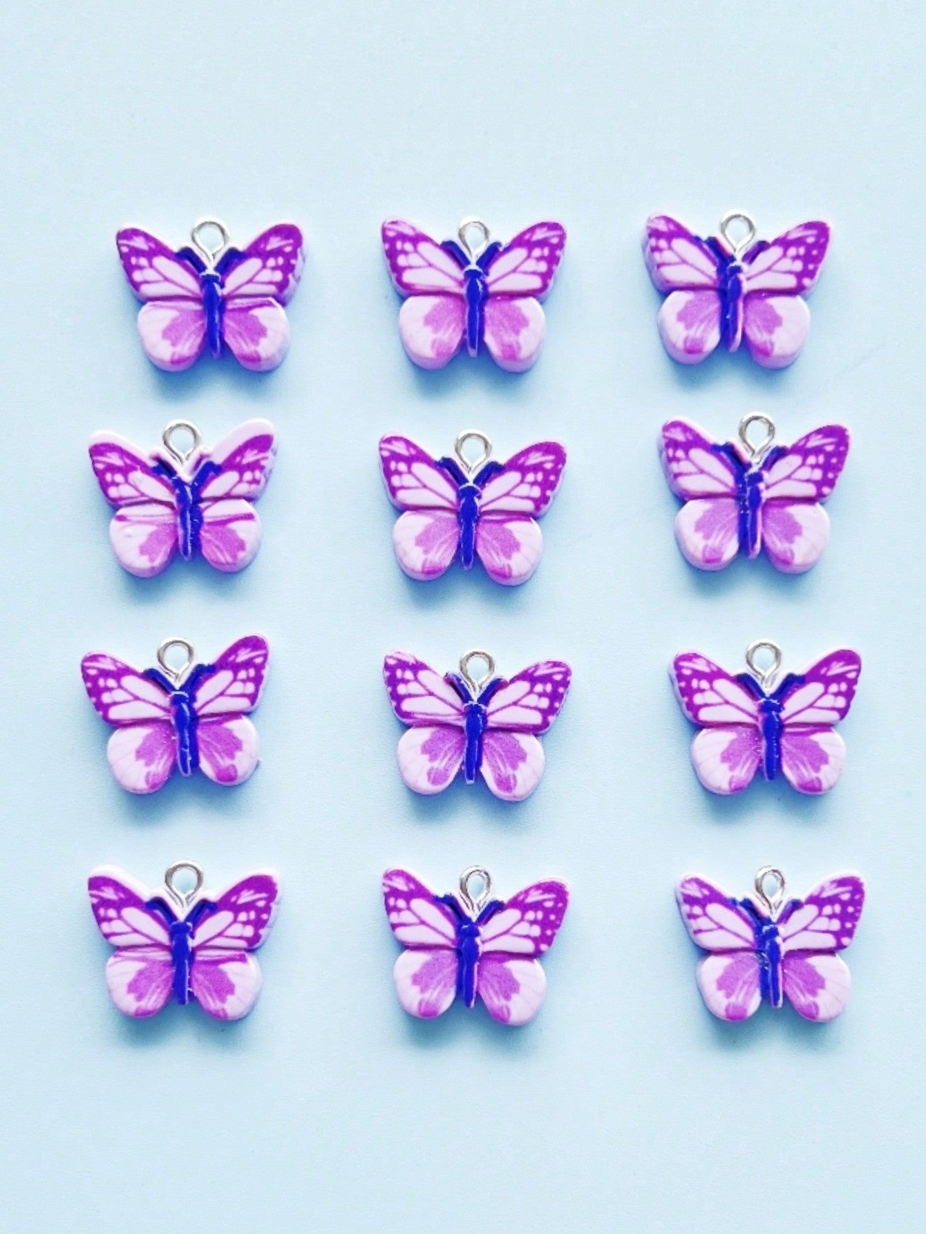 12pcs Creative & Cute Butterfly Shaped Diy Jewelry Pendant For Necklace, Earrings, Keychain, Etc.-Multicolor-1