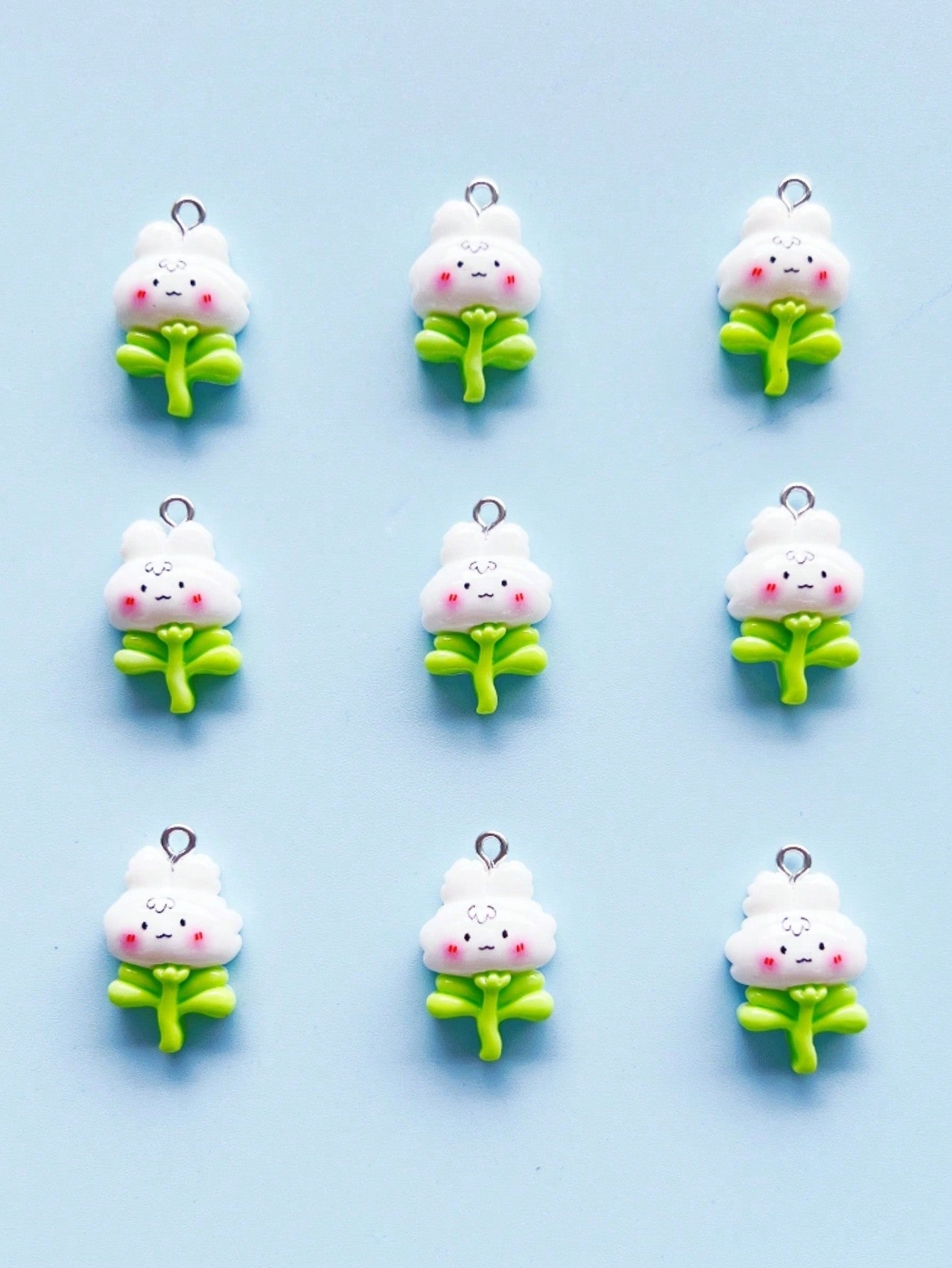 9pcs Cute Rabbit & Flower Diy Jewelry Making Accessory Set For Necklace, Earrings, Keychain, Etc.-Multicolor-1