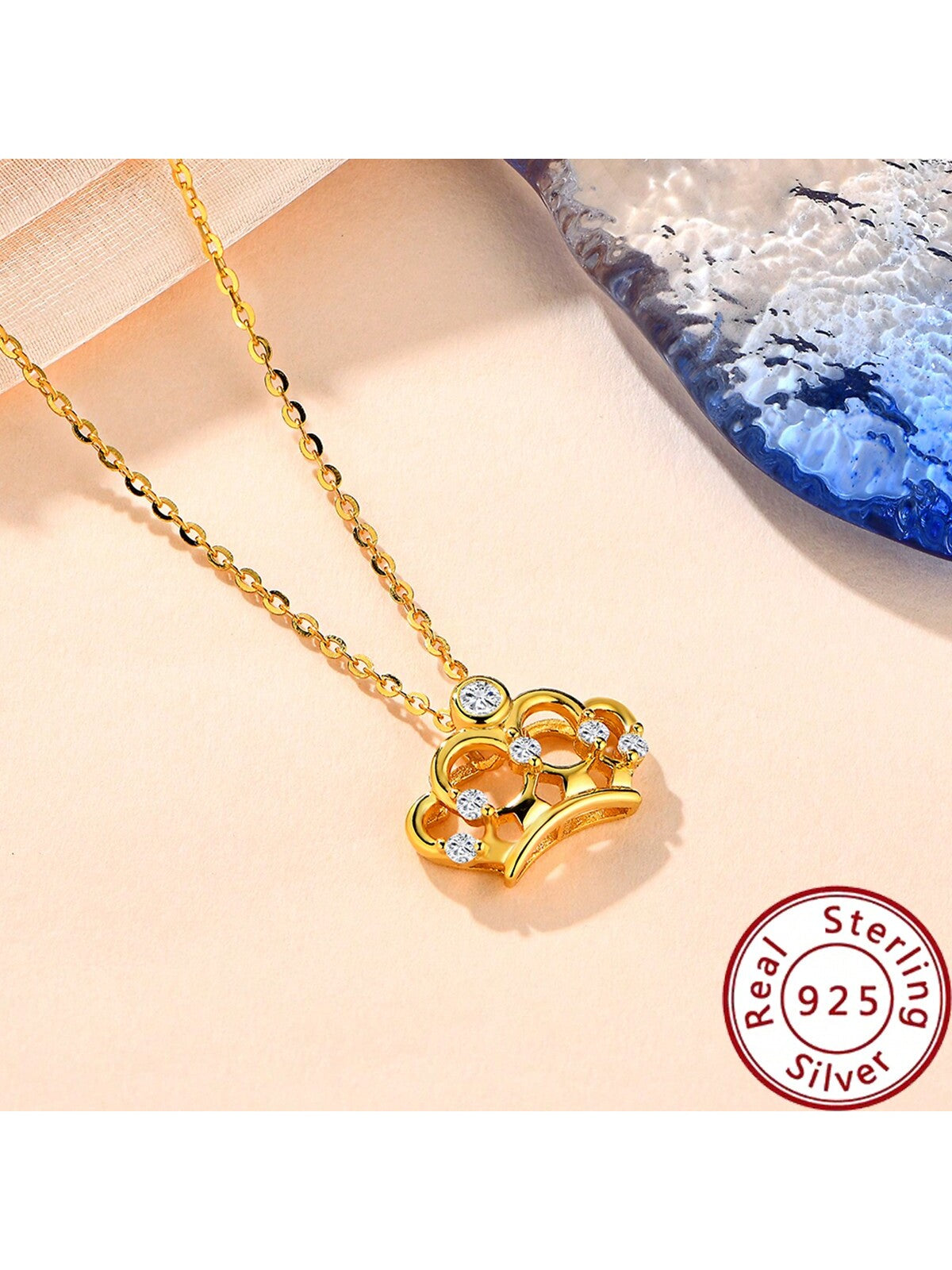 1pc 925 Sterling Silver Crown Pendant Necklace With Waterdrop Rhinestone, Ins Style, Korean Fashion Women's Jewelry For Collarbone--1